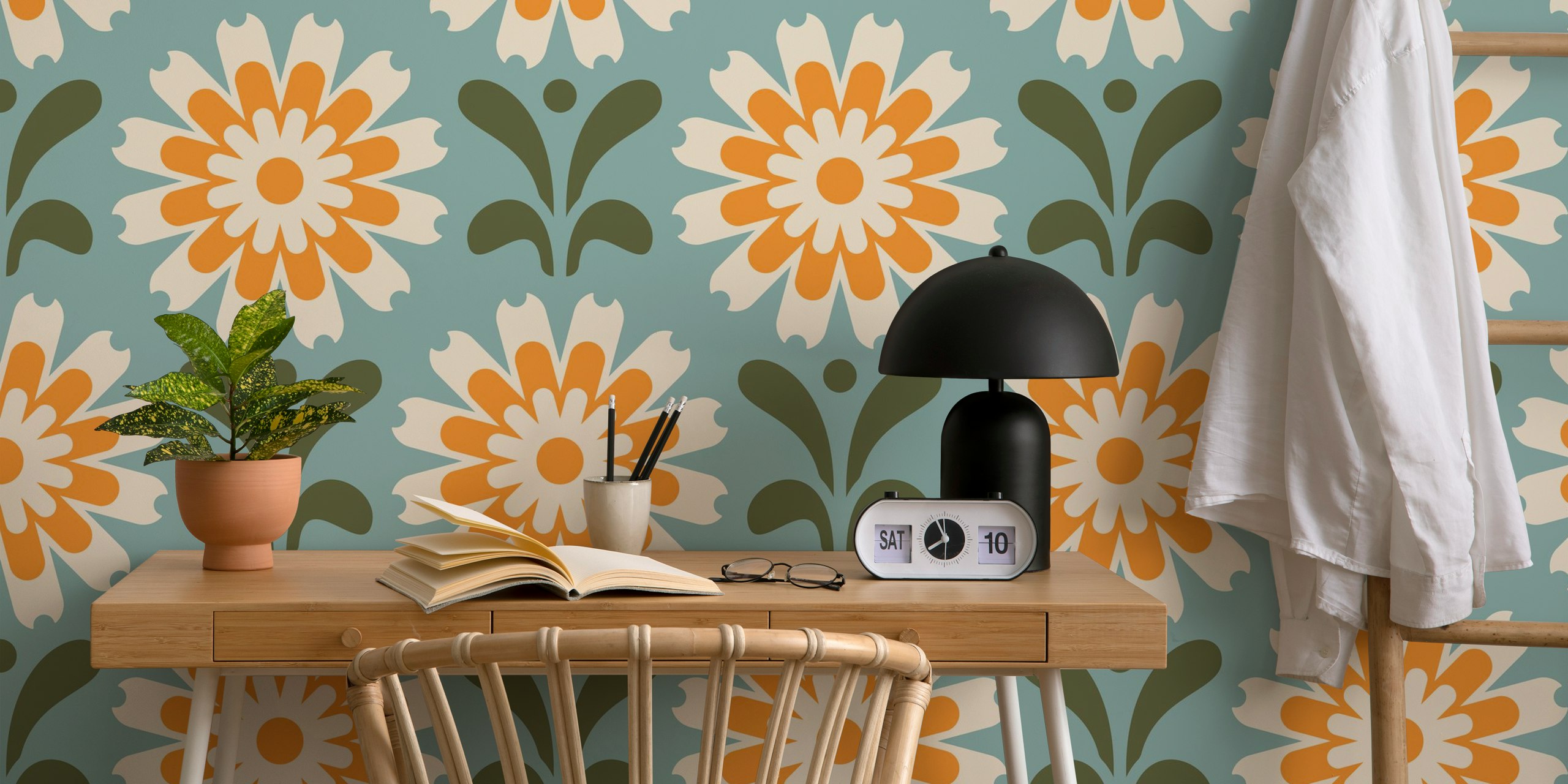 Rustic Daisy Harmony wallpaper in a room