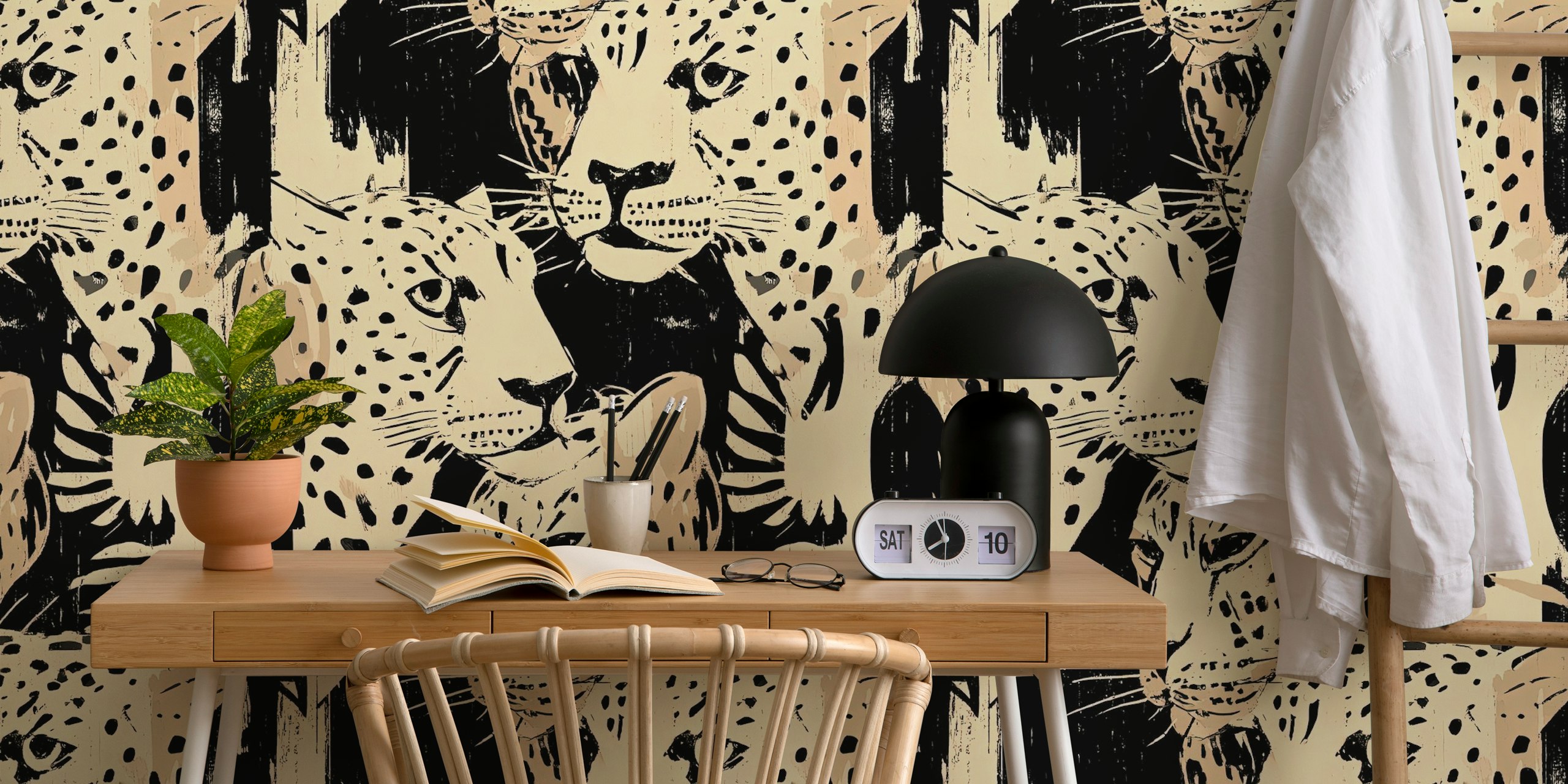 Tiger faces with black and beige patterns wall mural