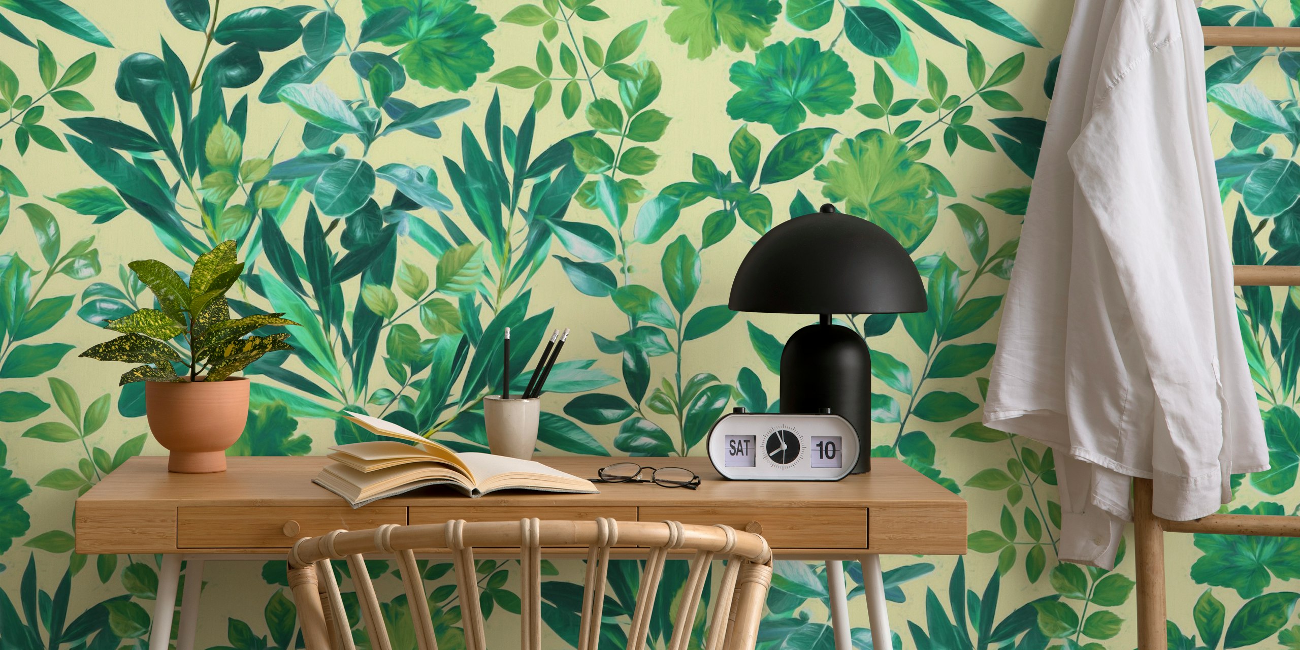 Lime and Emerald Botanical Garden wallpaper in a room
