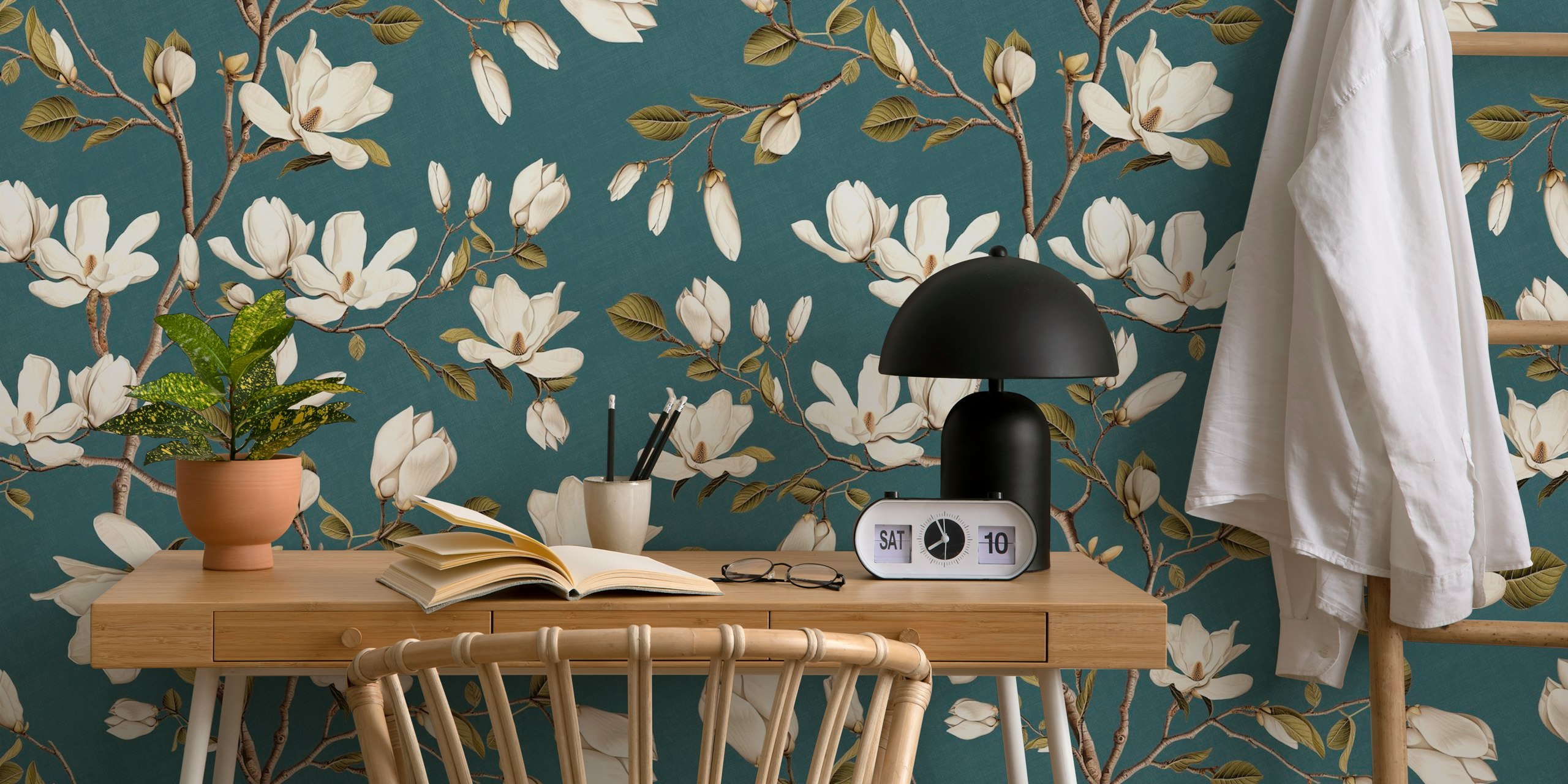 Magnolia wallpaper pattern in a room