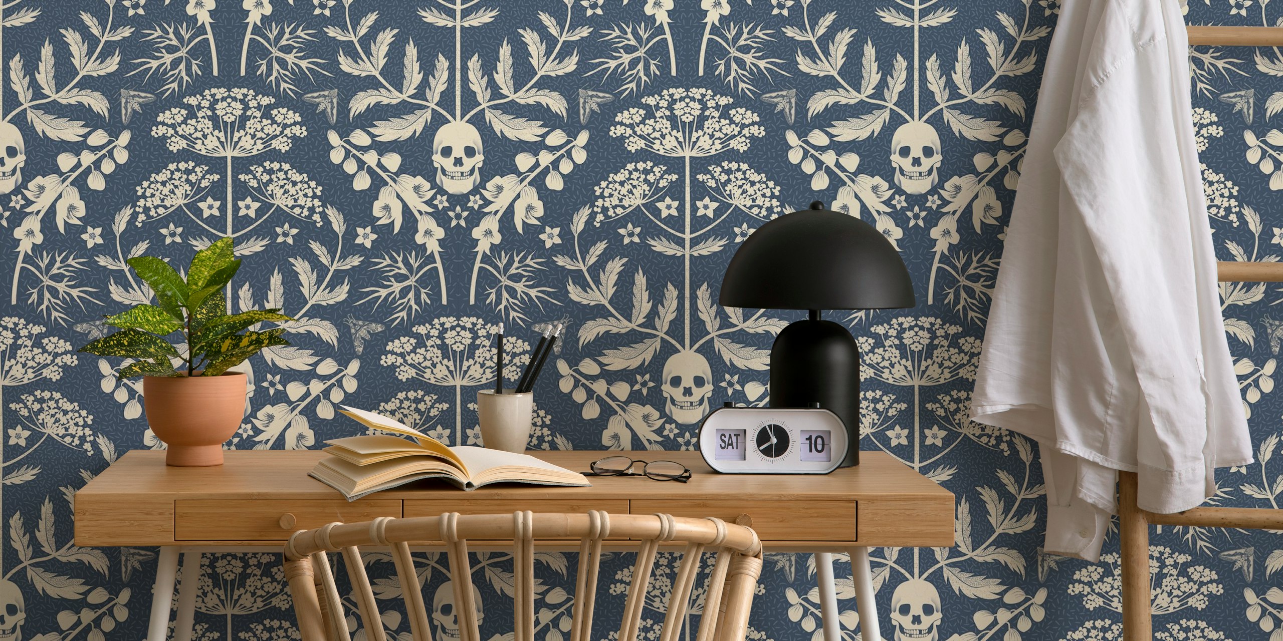 Decorative Nocturnal Skulls and Flowers wallpaper