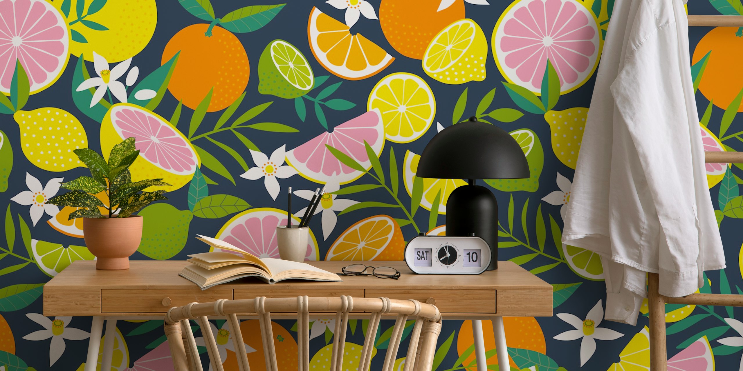 Tropical citrus fruits wallpaper design