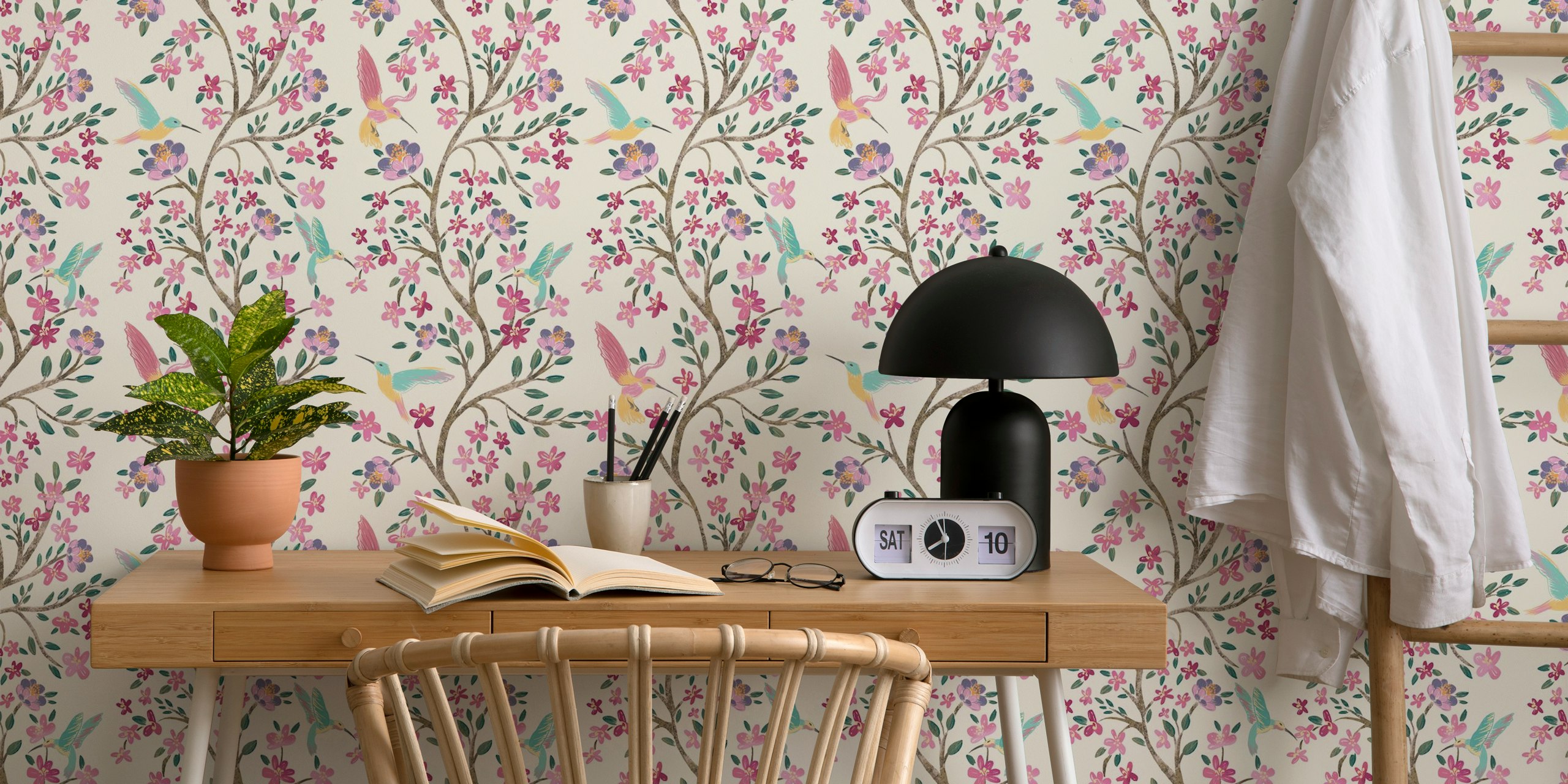Hummingbird Garden Melody wallpaper in a room
