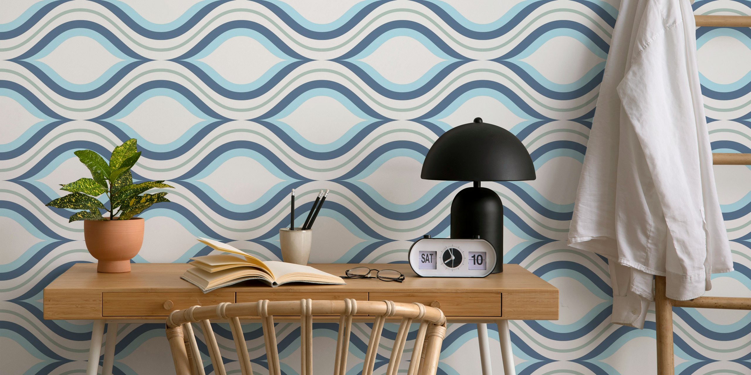 Tapeta Blue Ogee Wave u sobi