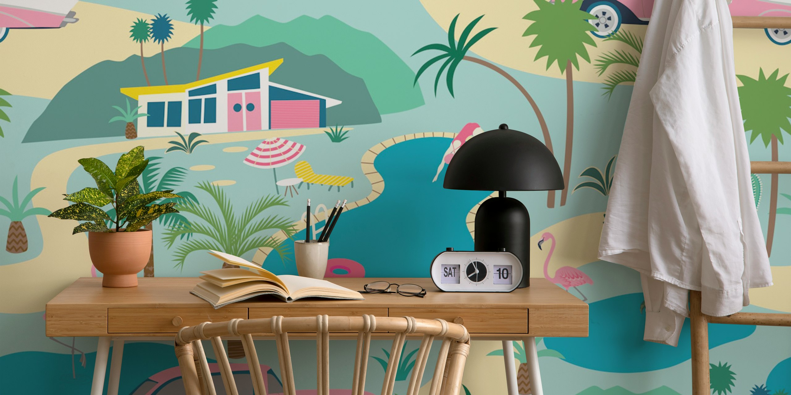 Papel de parede Palm Springs Poolside em um quarto