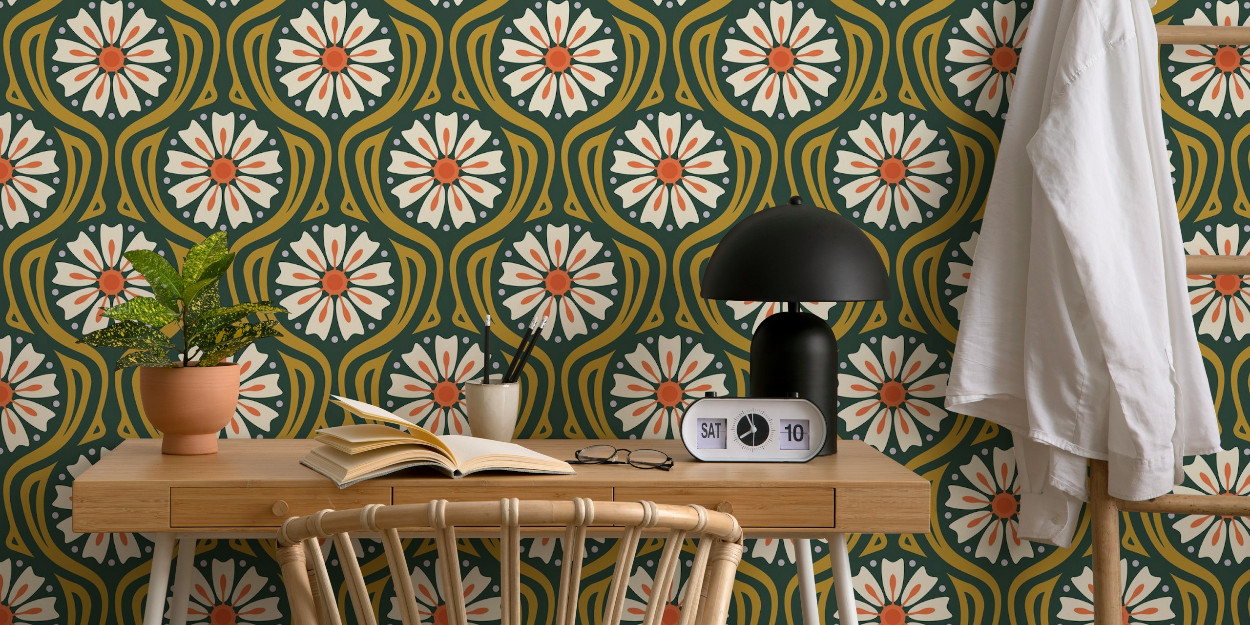 Papel de parede floral colorido em um ambiente