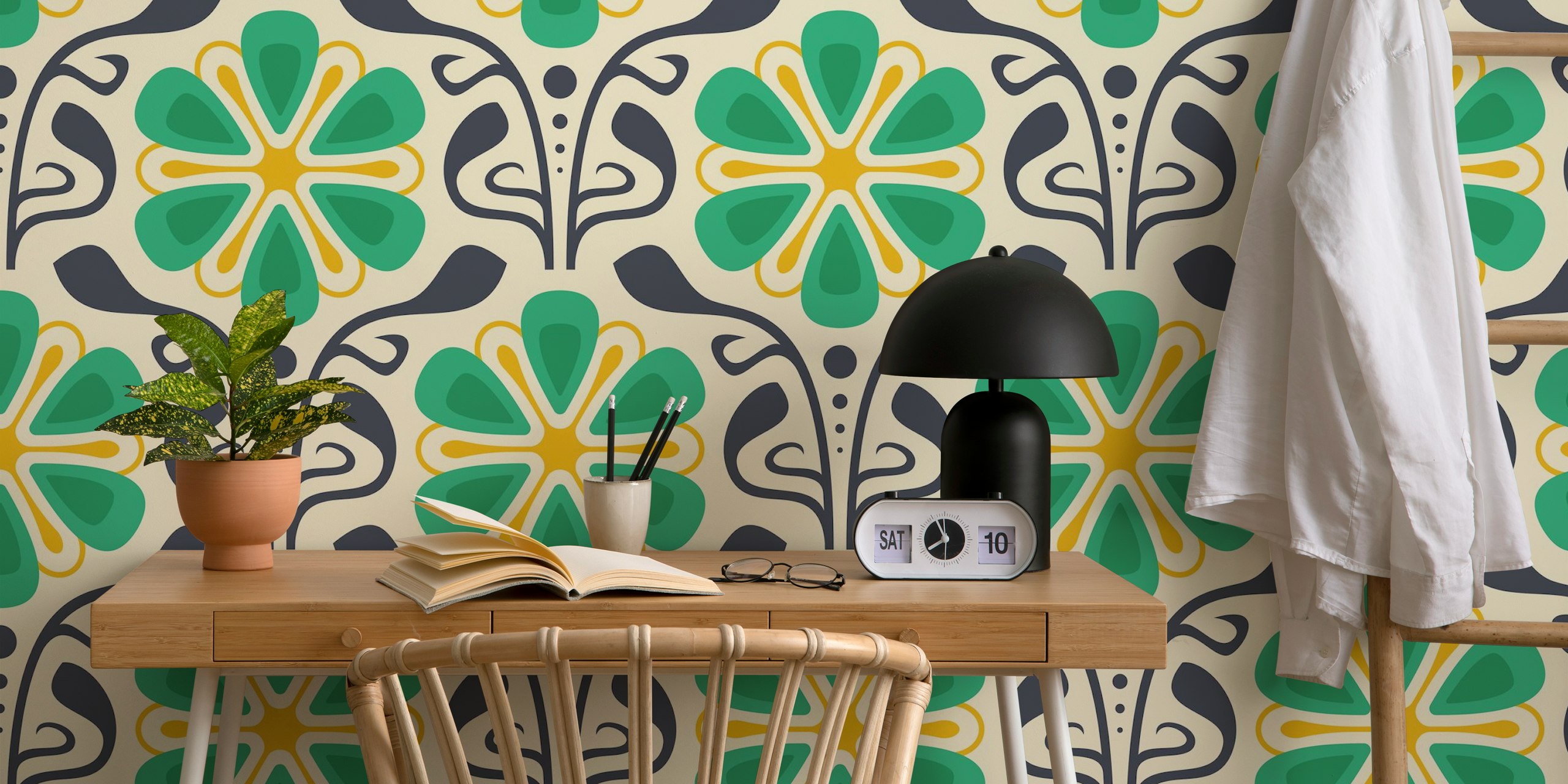 Classic Daisy Charm in Blue Yellow - S papel de parede em um quarto