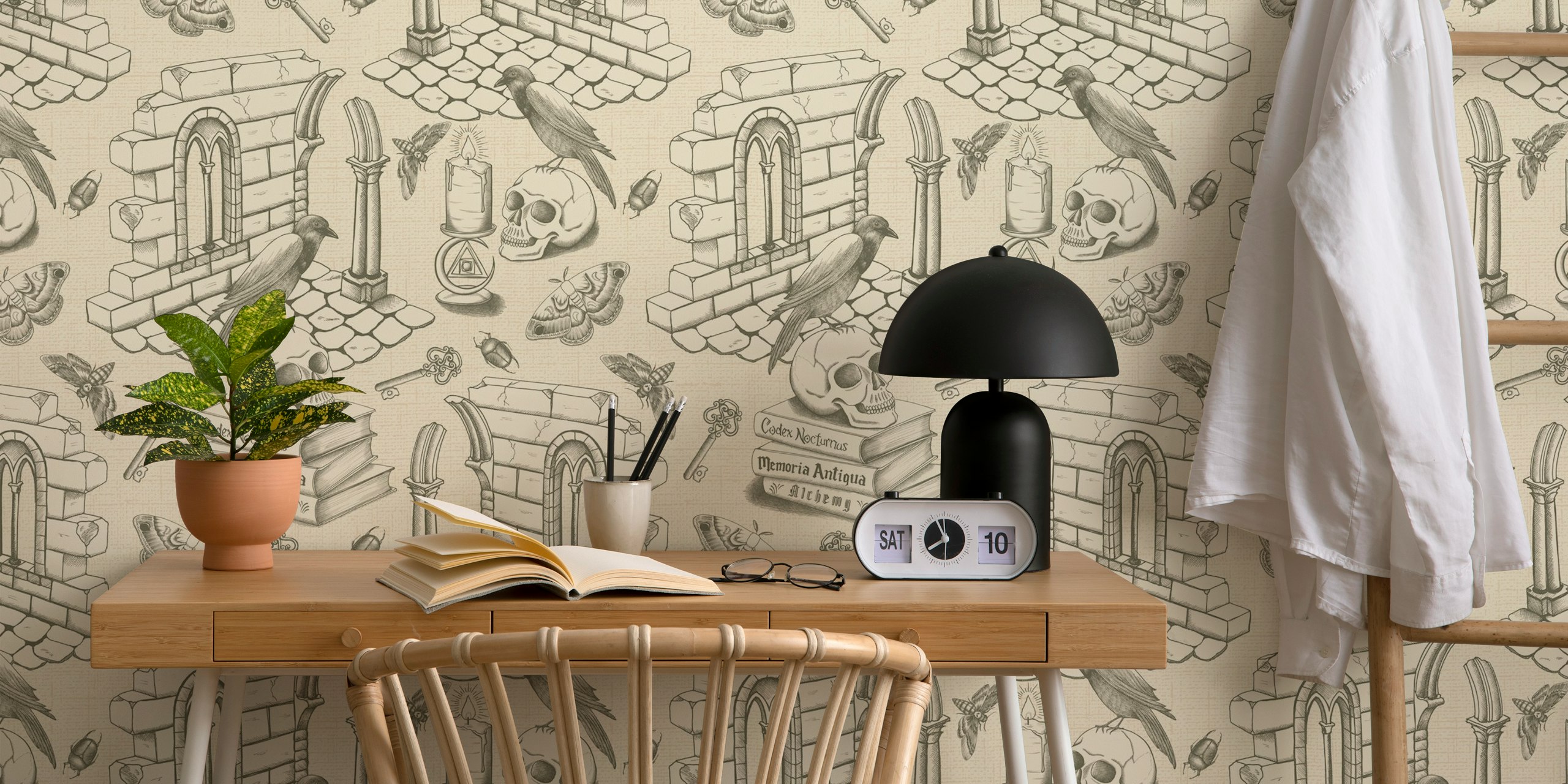 Dark Academia Toile de Jouy wallpaper design