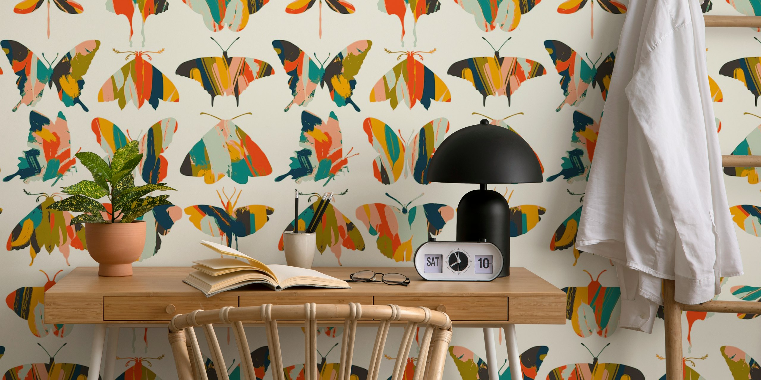 Papel pintado butterfly colorido en una habitación