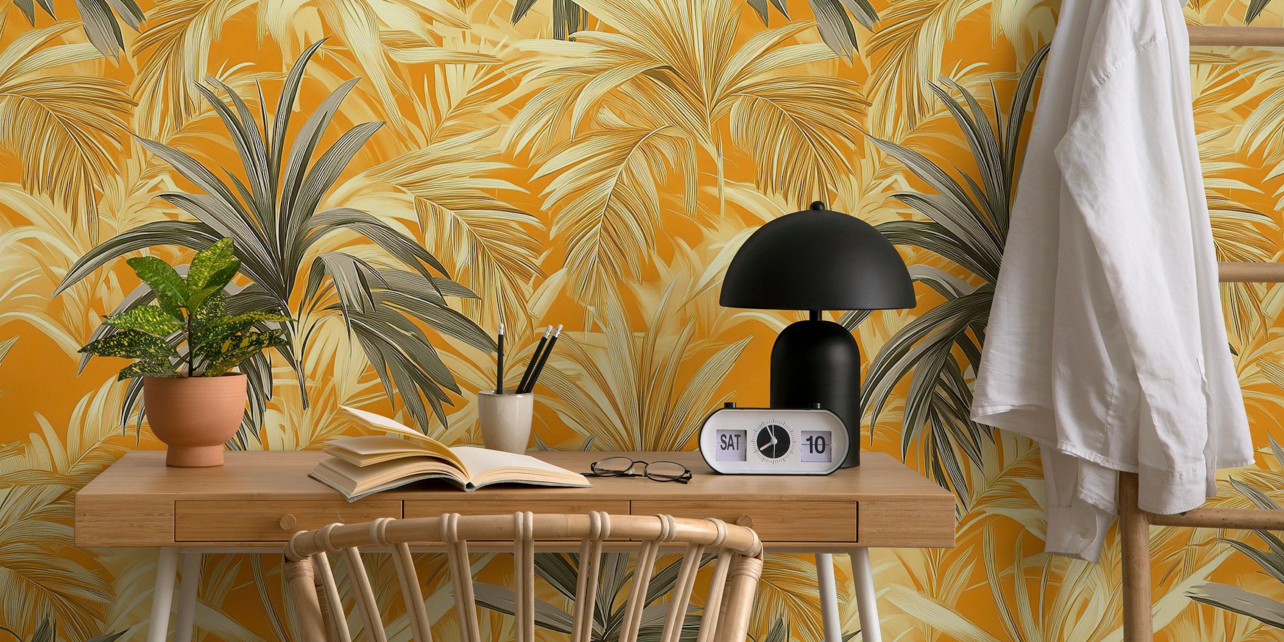 Tropical Golden Jungle wallpaper in a room
