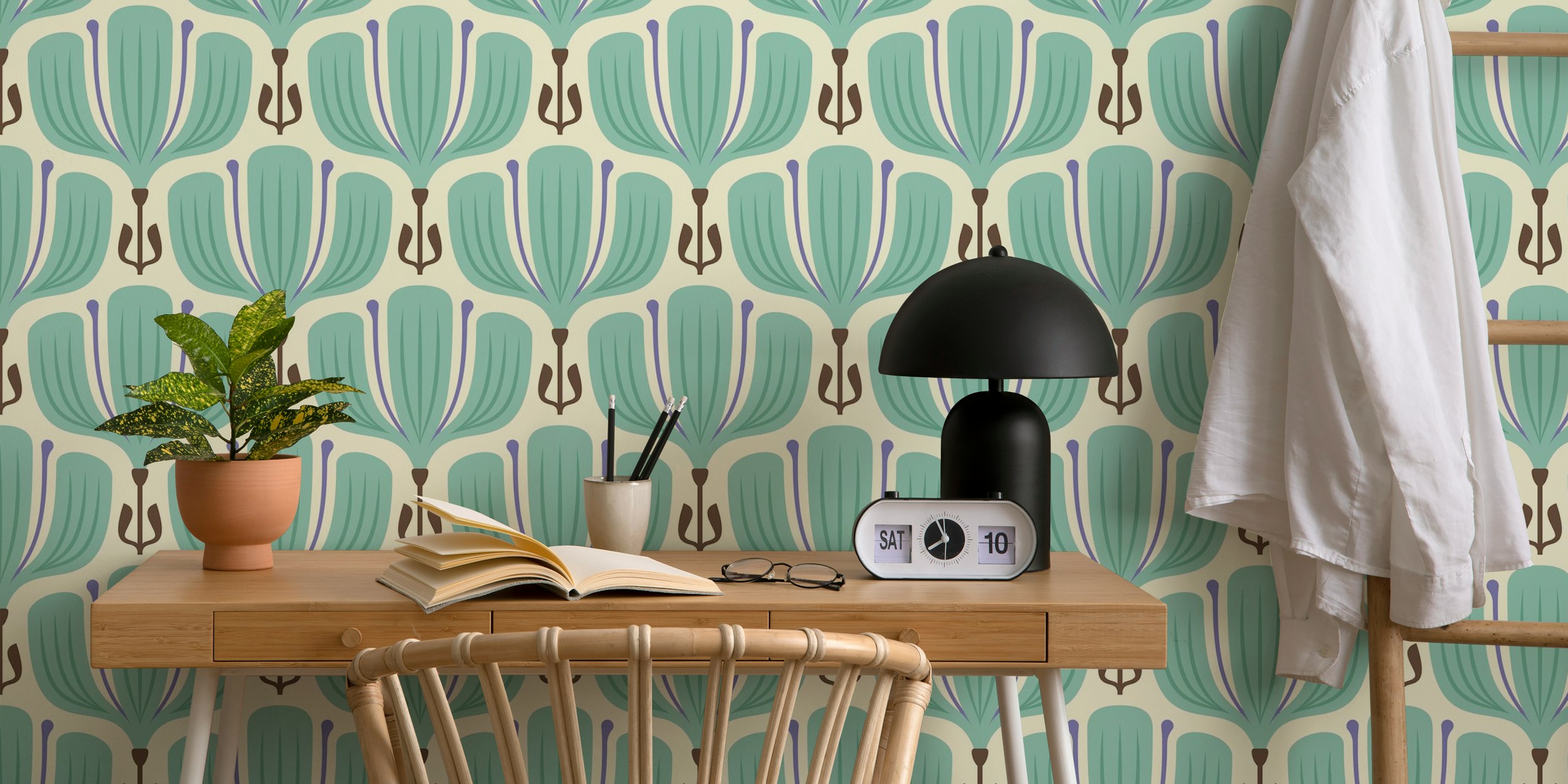 Dristig blomster tapetdesign i et rom