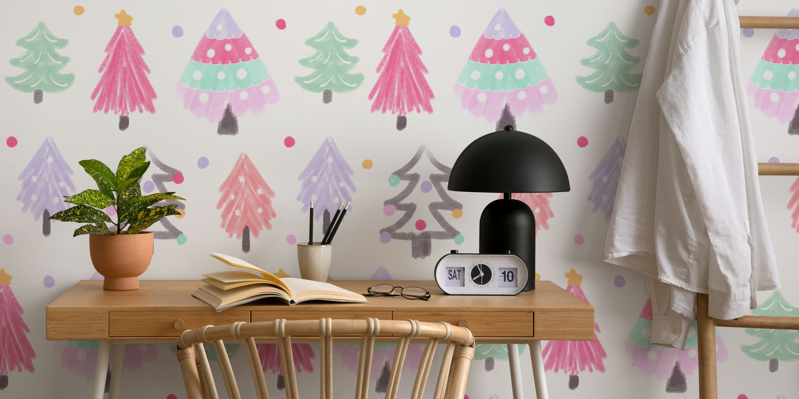 Bright Christmas papier peint avec des arbres colorés