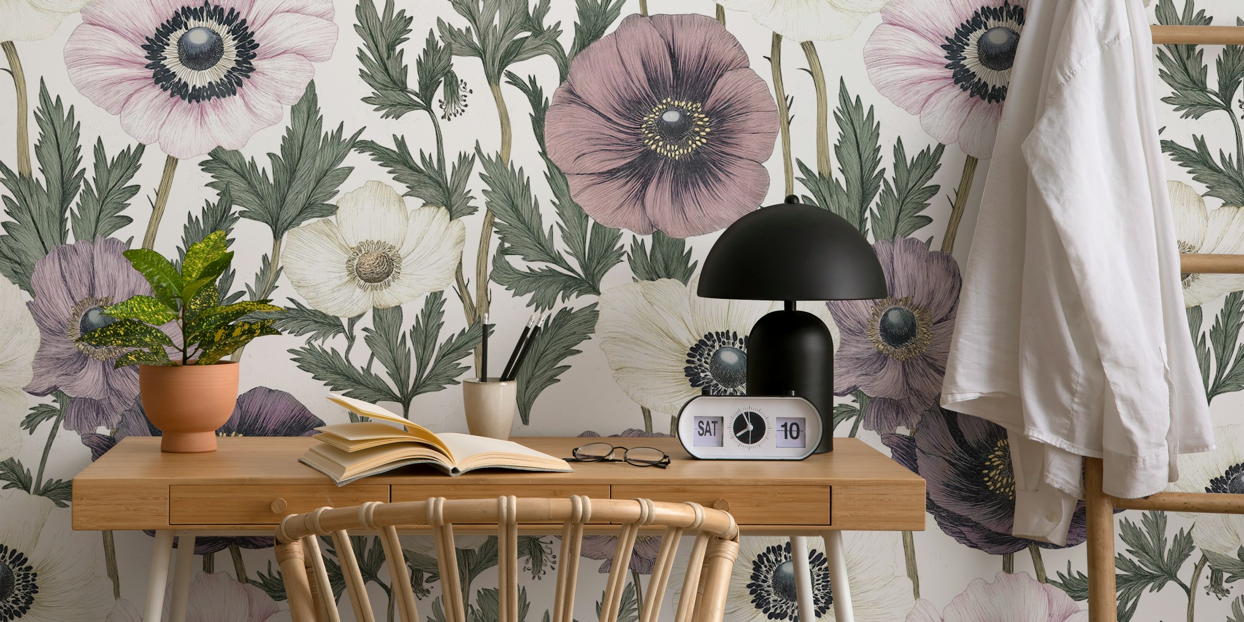 Papel tapiz Vintage Anemone Herbarium en una habitación