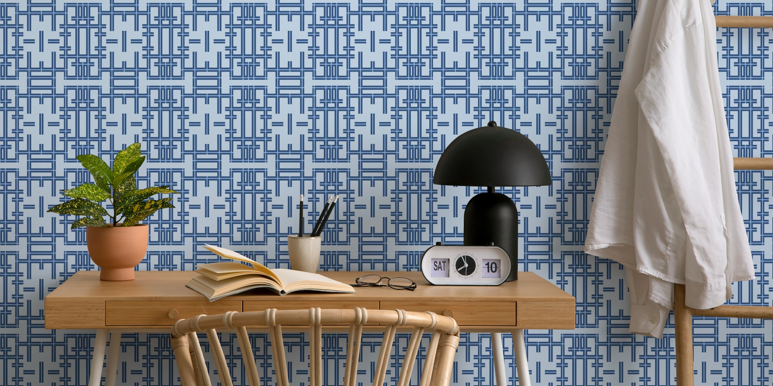 Tapeta Blue Geometric Maze v místnosti