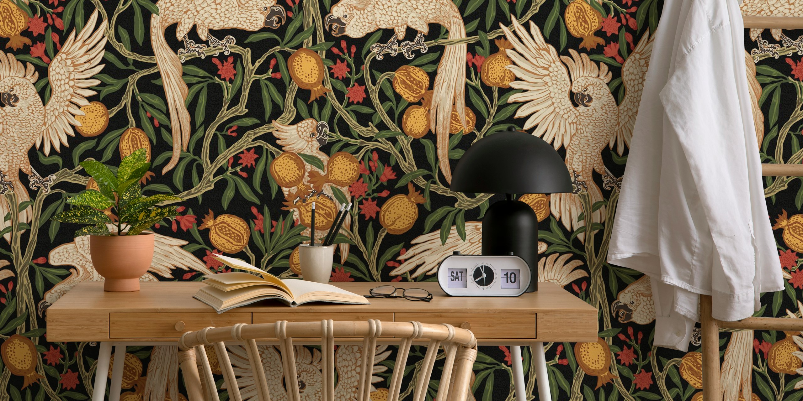 Cockatoo and Pomegranate wallpaper design