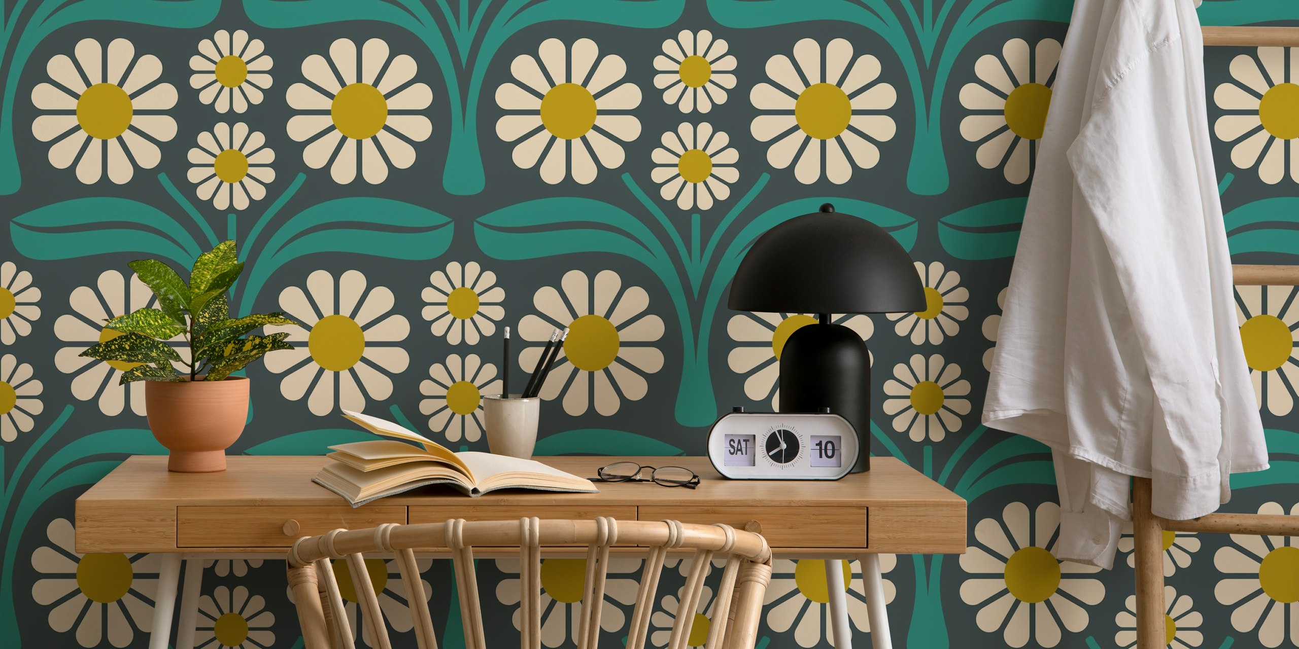 Bold Daisy Retro wallpaper in a room