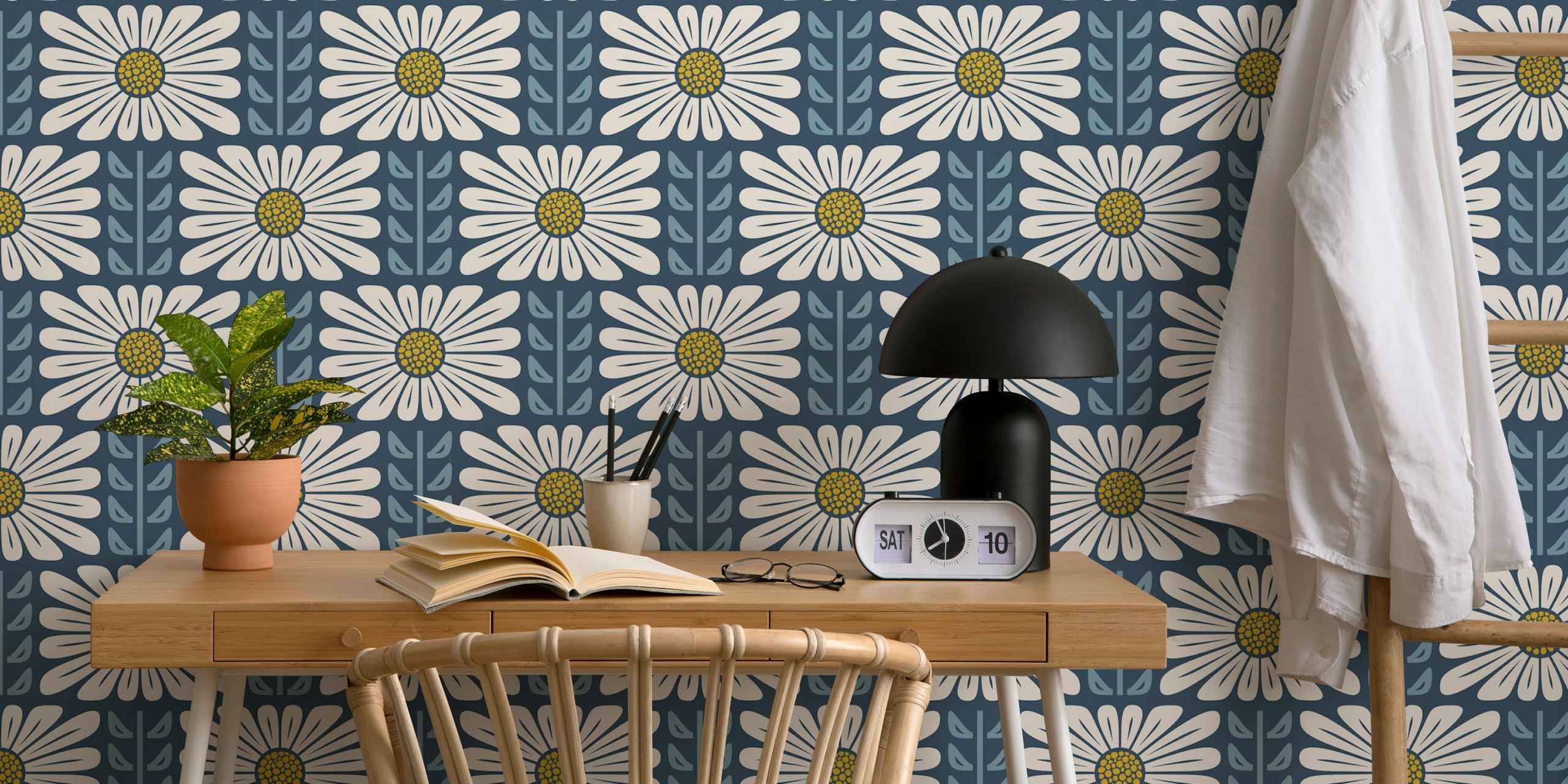 Retro Chic Flowers in Blue wallpaper design