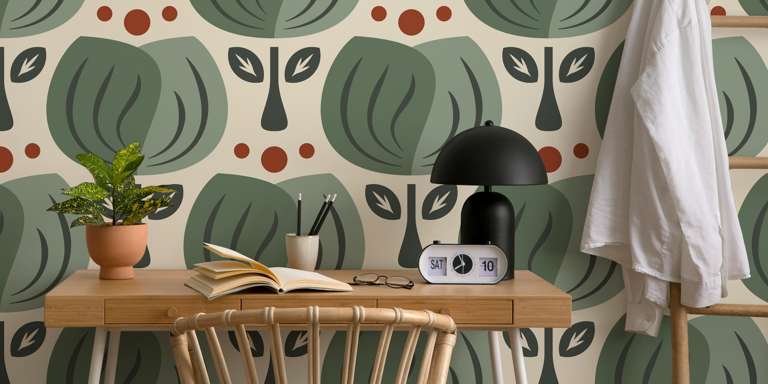 Retro Tulip Elegance in Green wallpaper in a room
