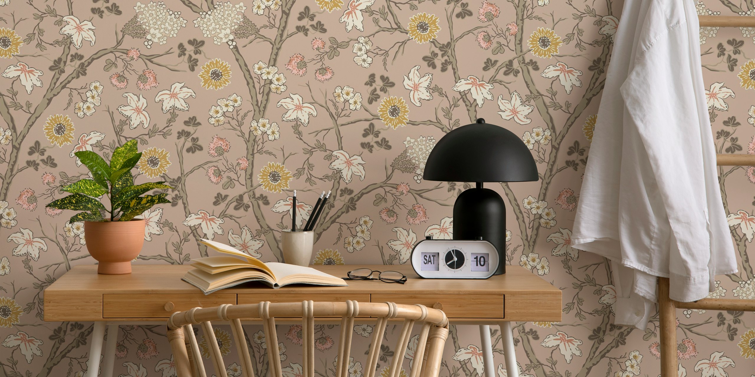 Floral wallpaper design in a room