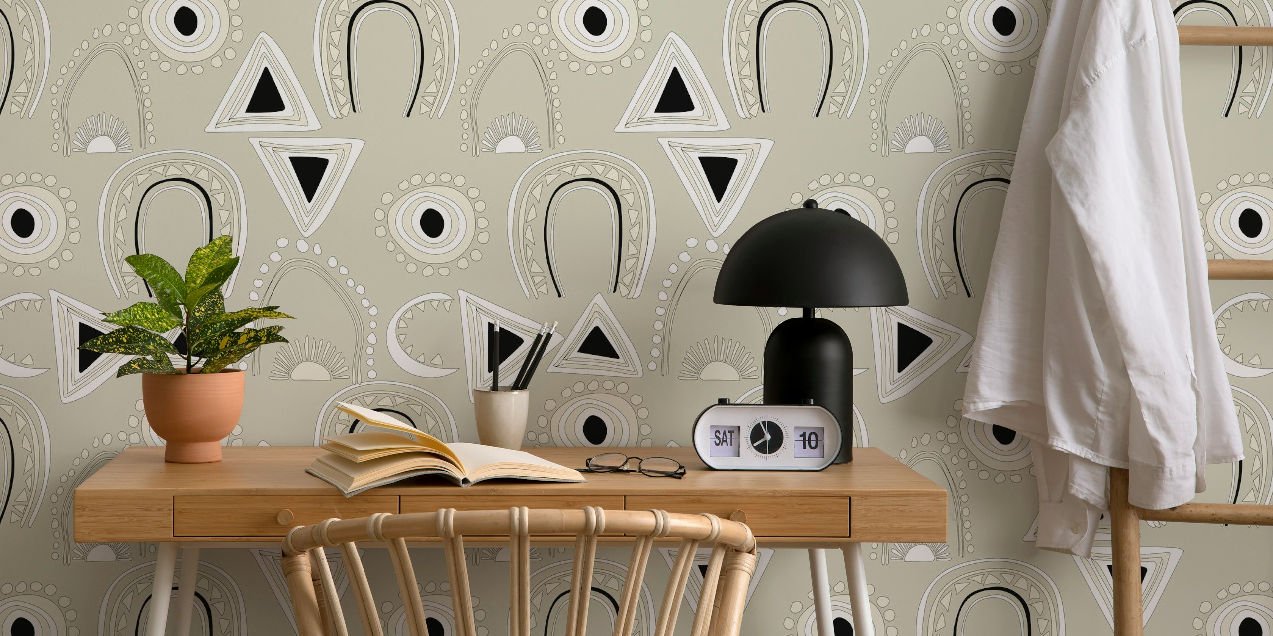 Geometric rainbow Boho Charm behang in een kamer