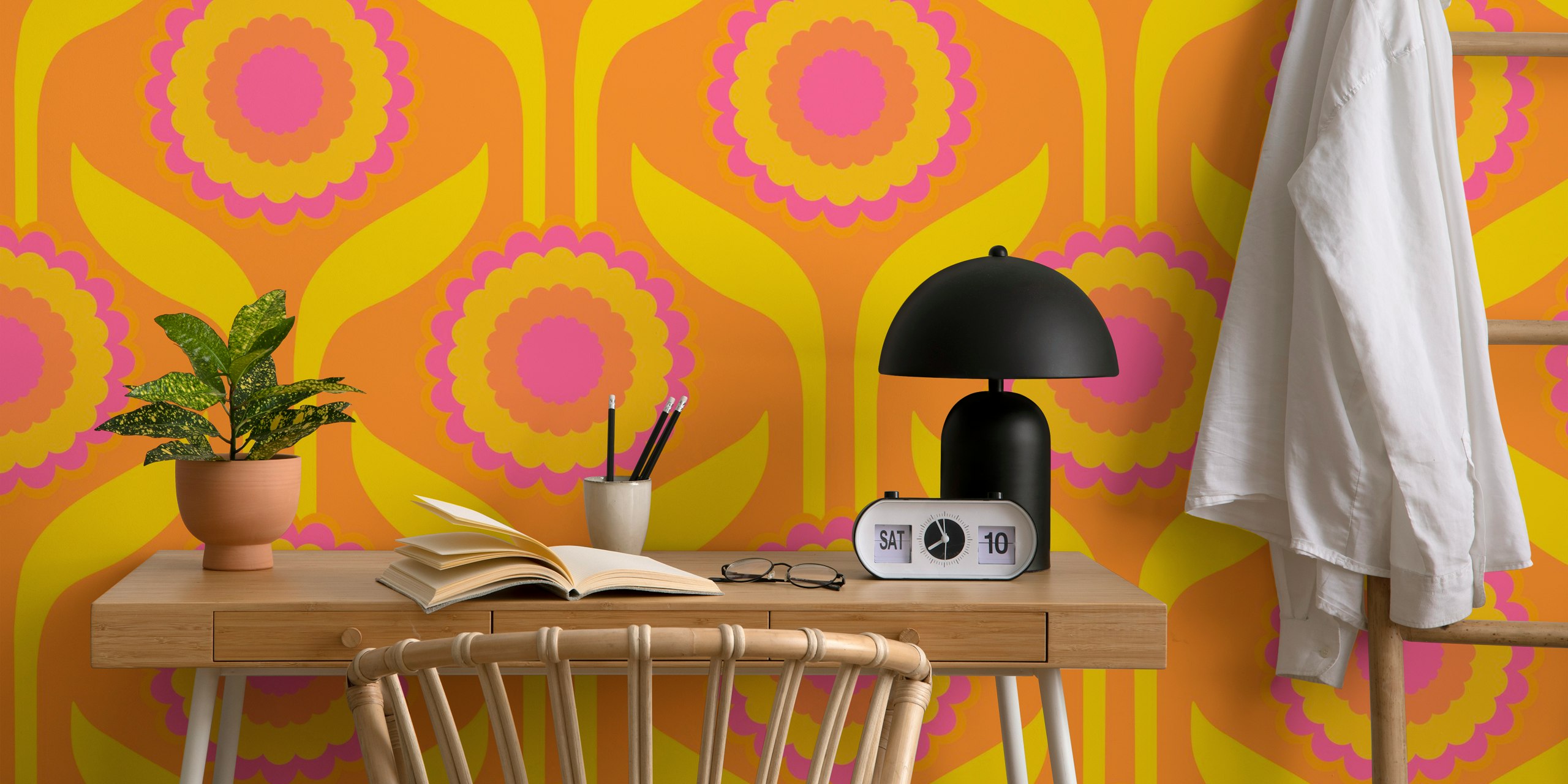 Seventies Flower Power Boho-tapet i et rum