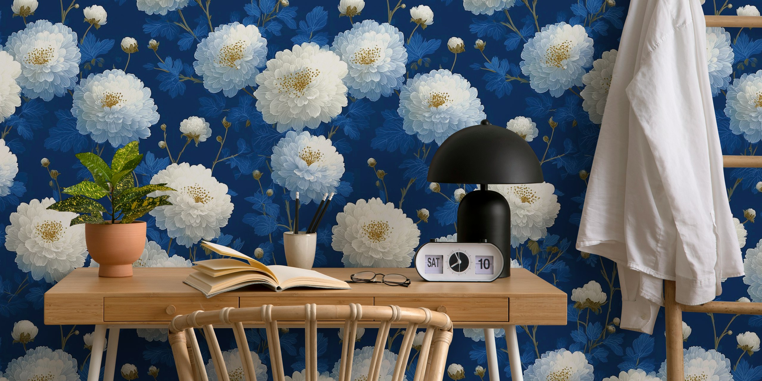 Papel de parede White Petal Symphony em um quarto