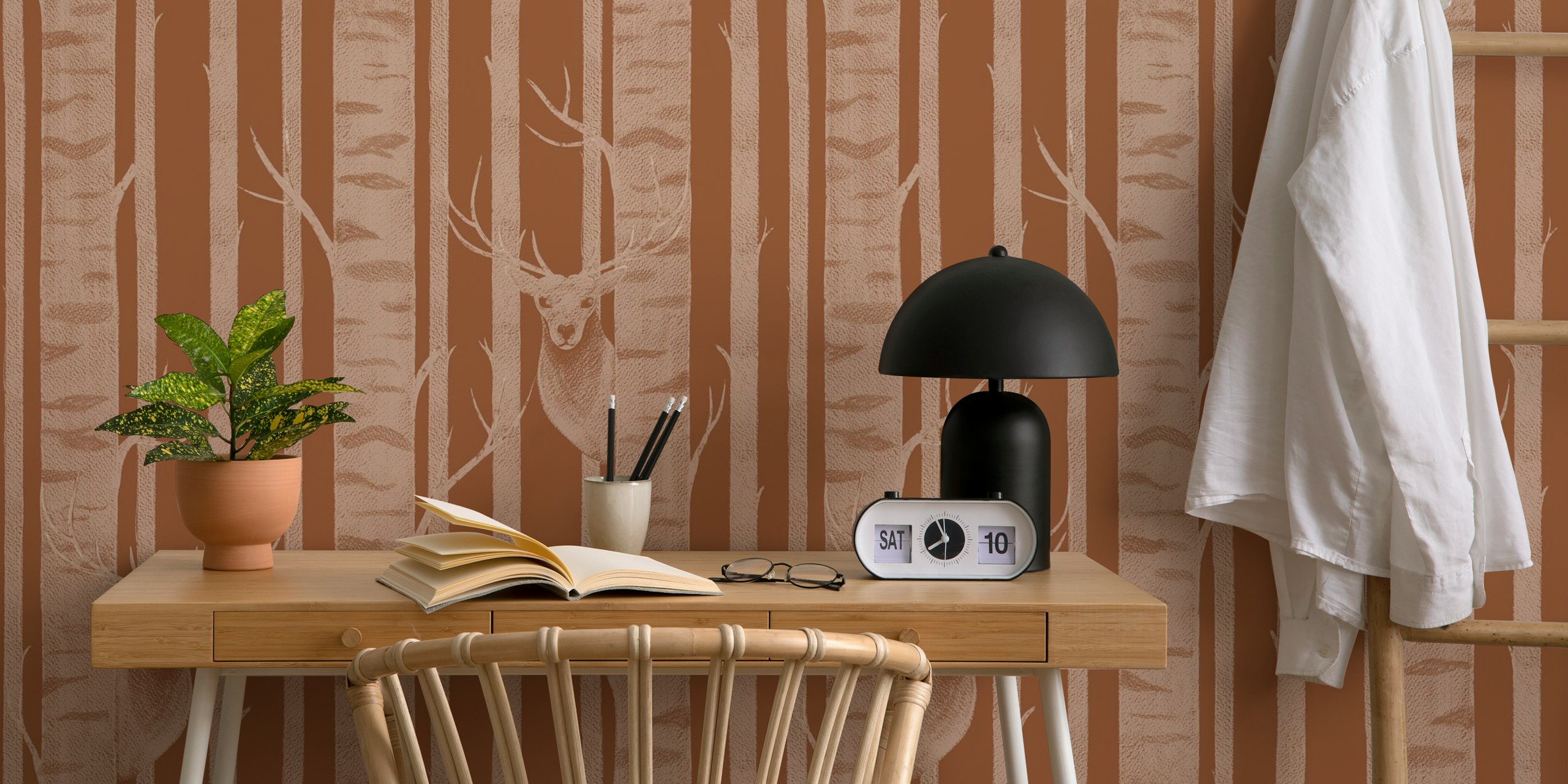 Woodland Deer cinnamon brown wallpaper design