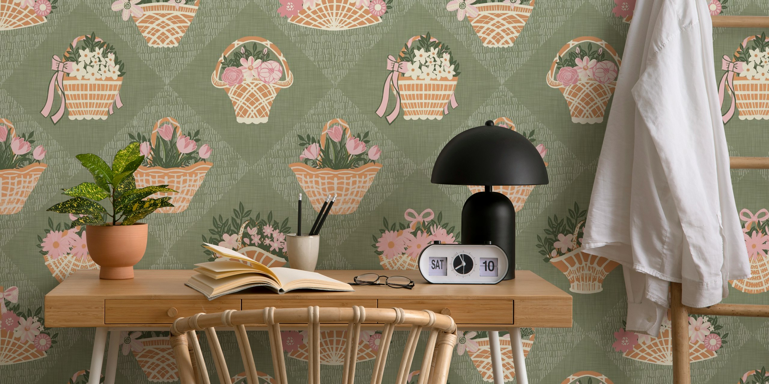 Ταπετσαρία Appliqué Cottagecore Baskets σε δωμάτιο