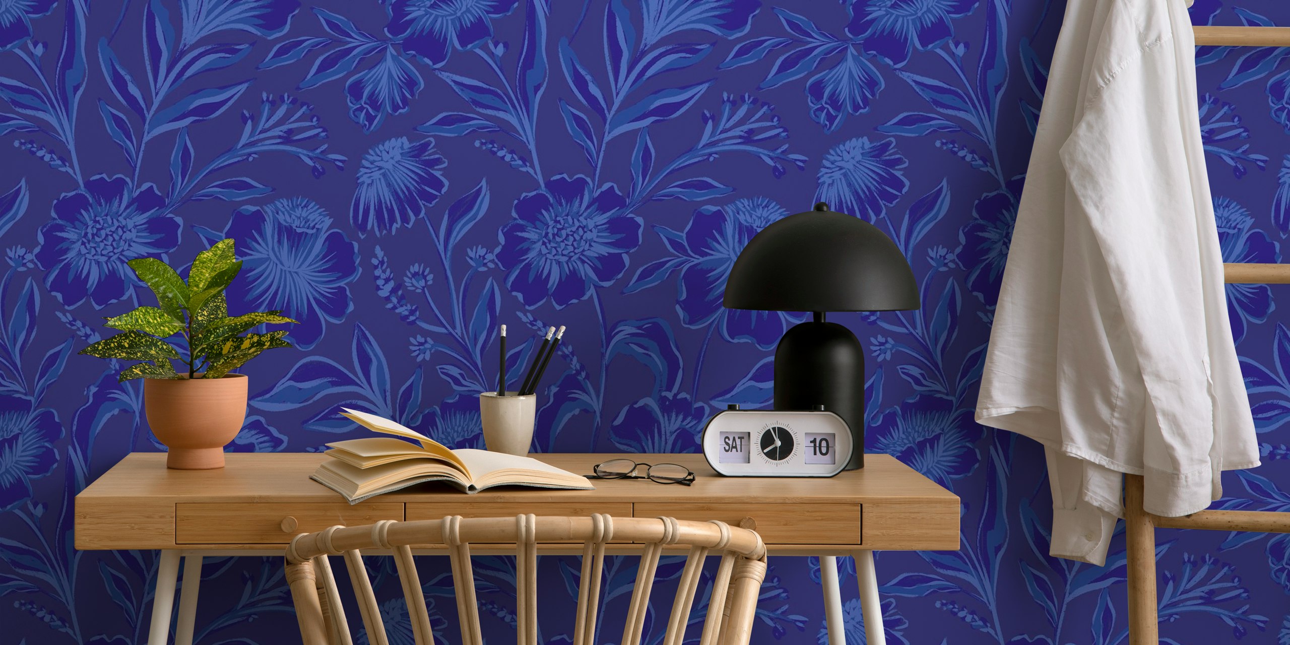 Deep Blue Flower Night wallpaper in a room