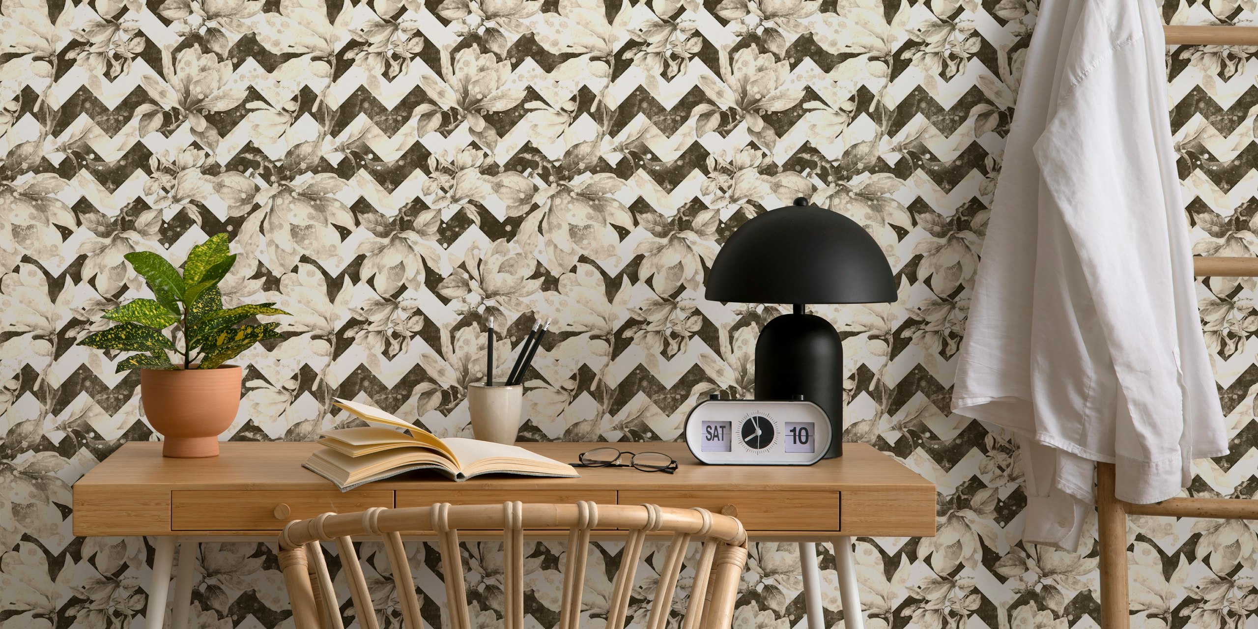 Vintage floral chevron pattern in soft neutral colors wallpaper