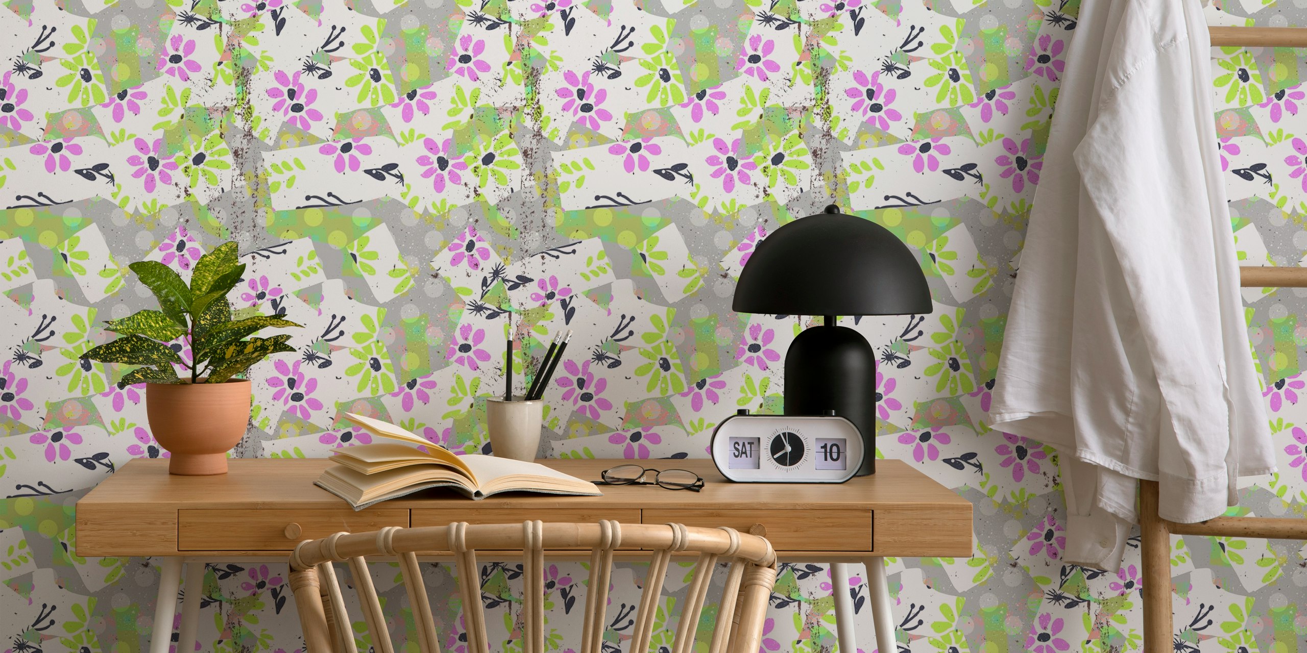Ταπετσαρία Chic Floral Collage σε ένα δωμάτιο