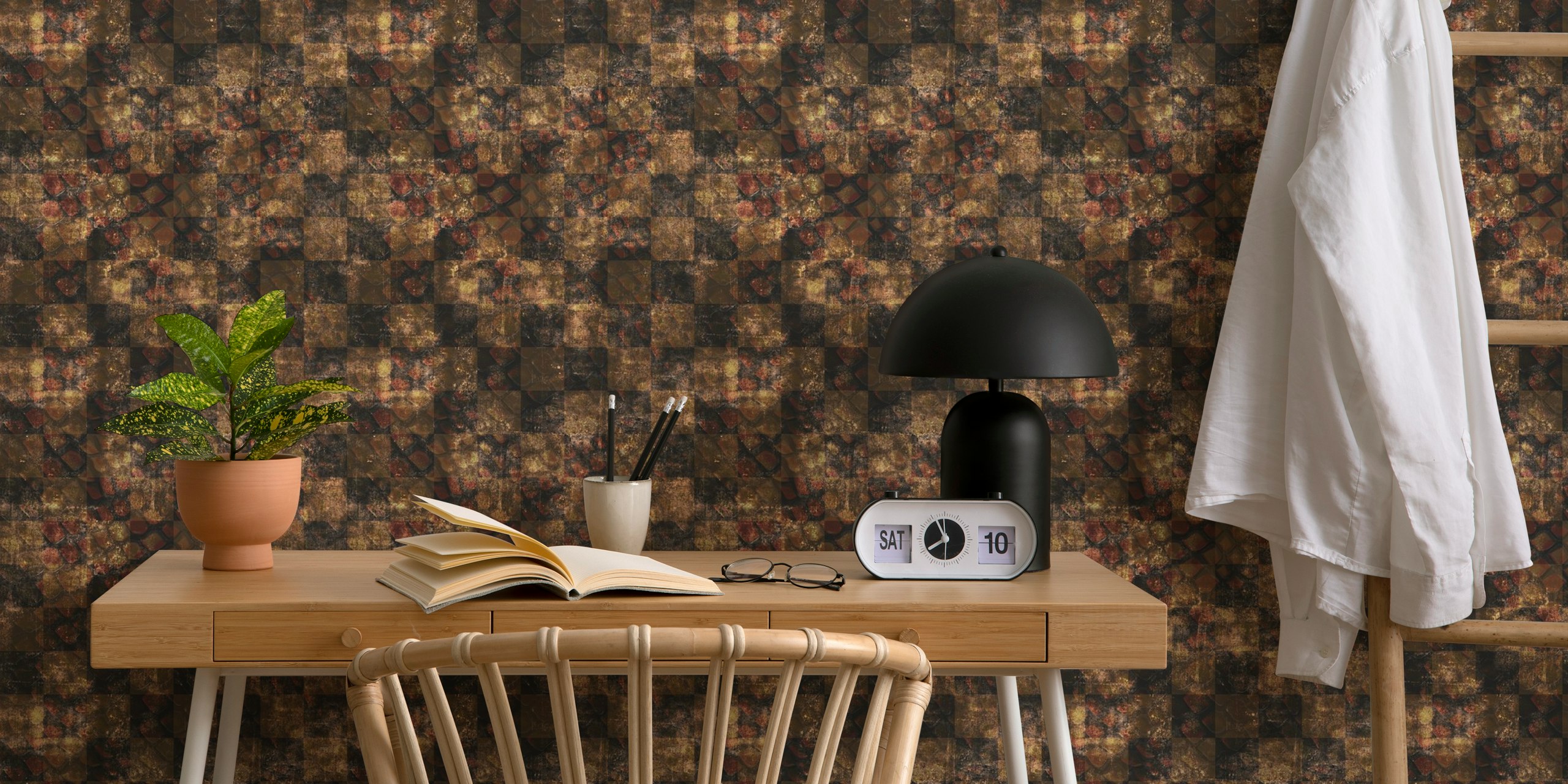 Dark checker wallpaper pattern in a room