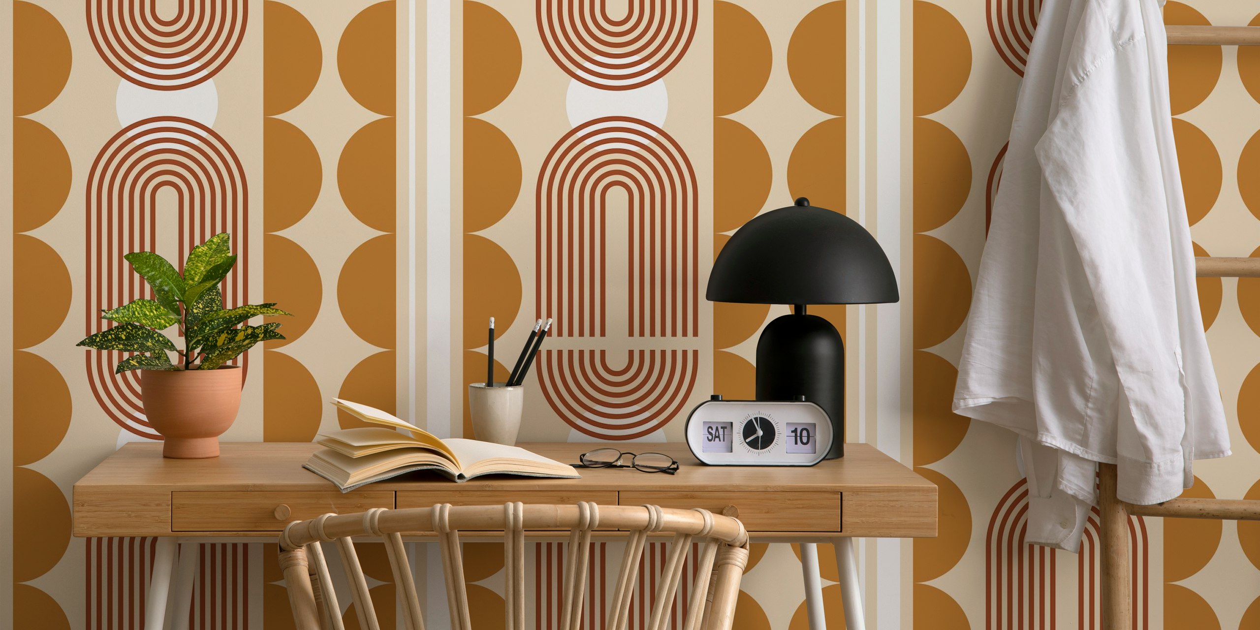 Warm retro design wallpaper in a room