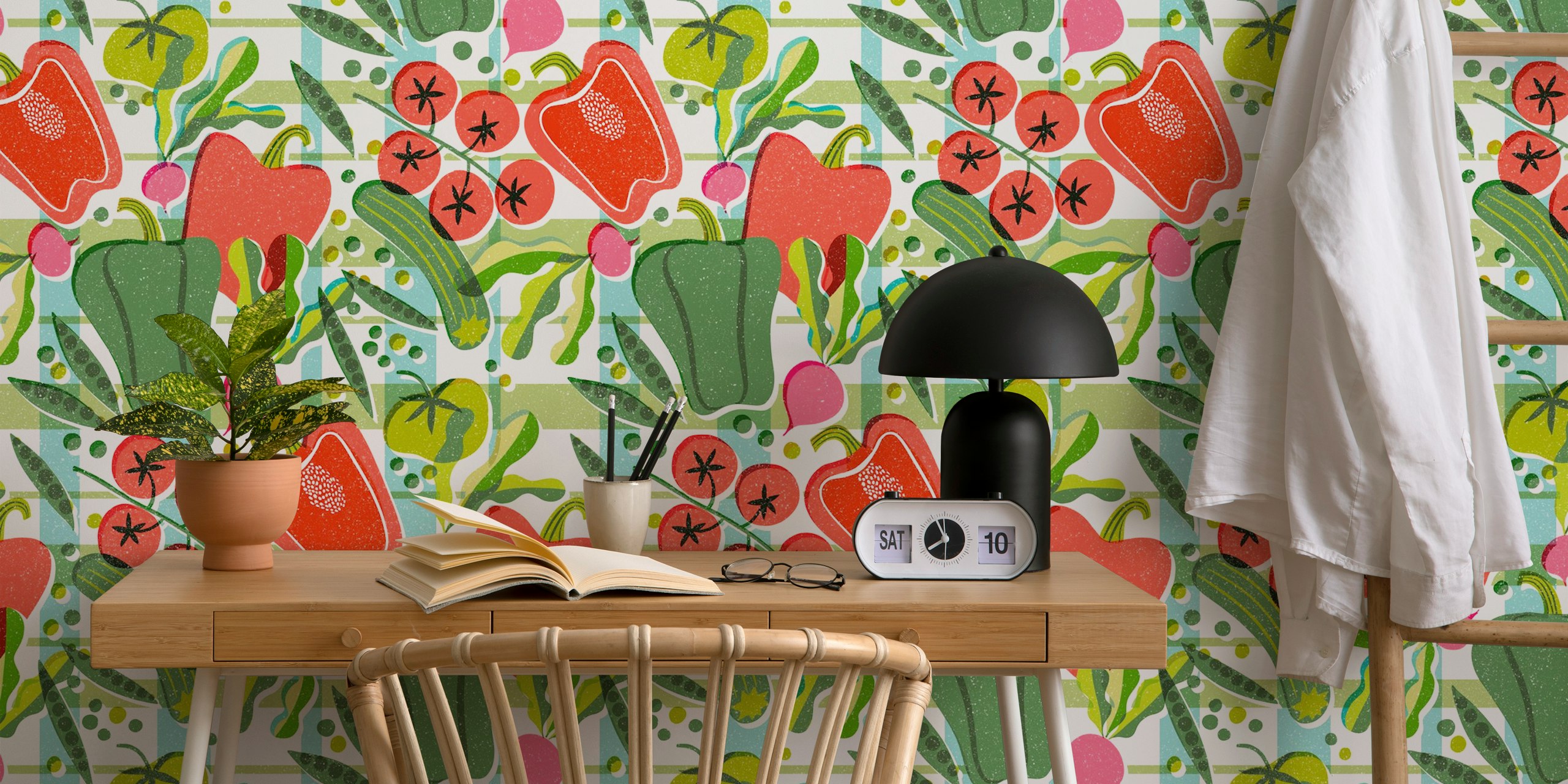 Papier peint screen print vegetables vibrant dans une pièce