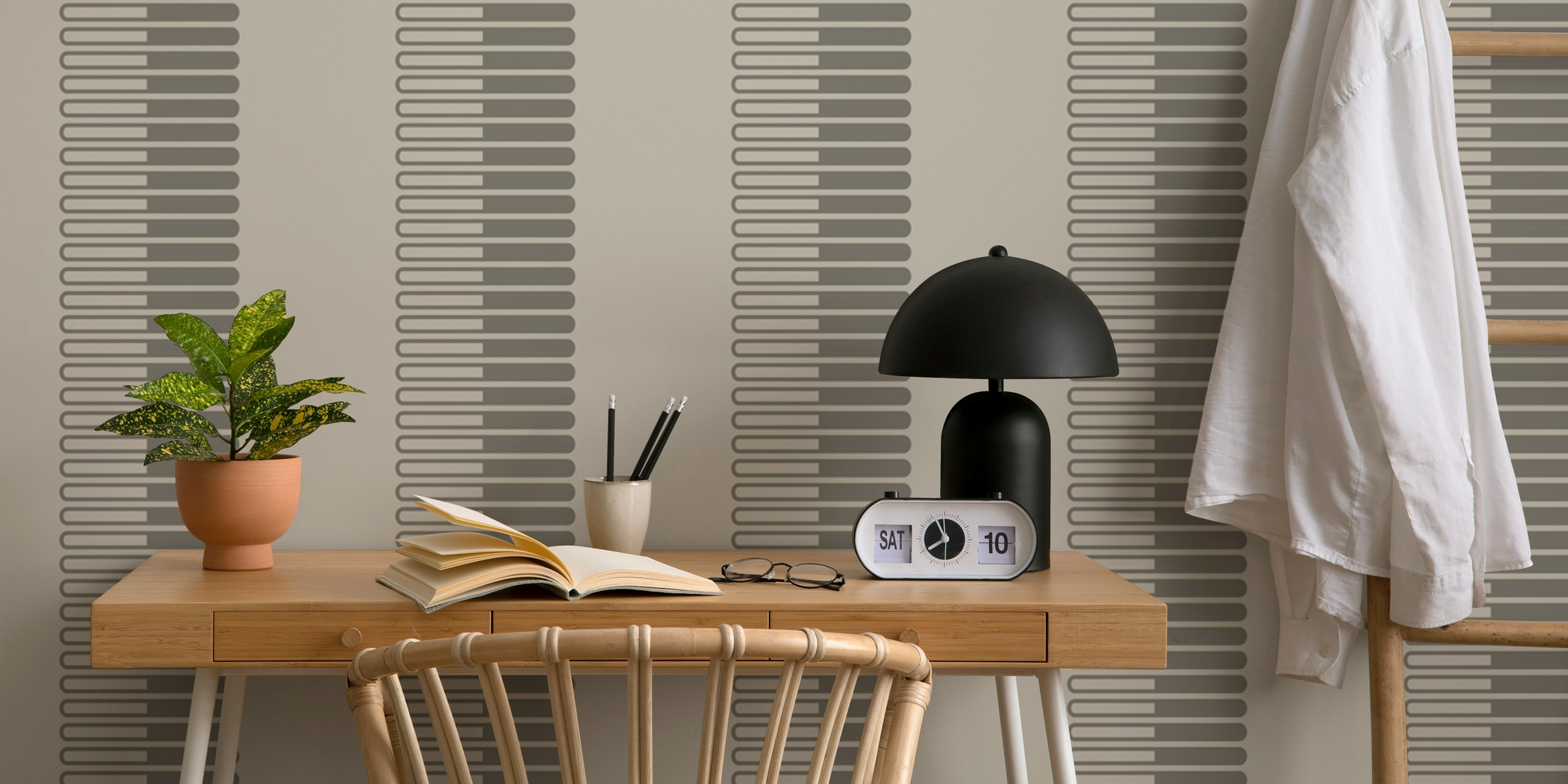 Modern Elegant Grey Stripes wallpaper in a room