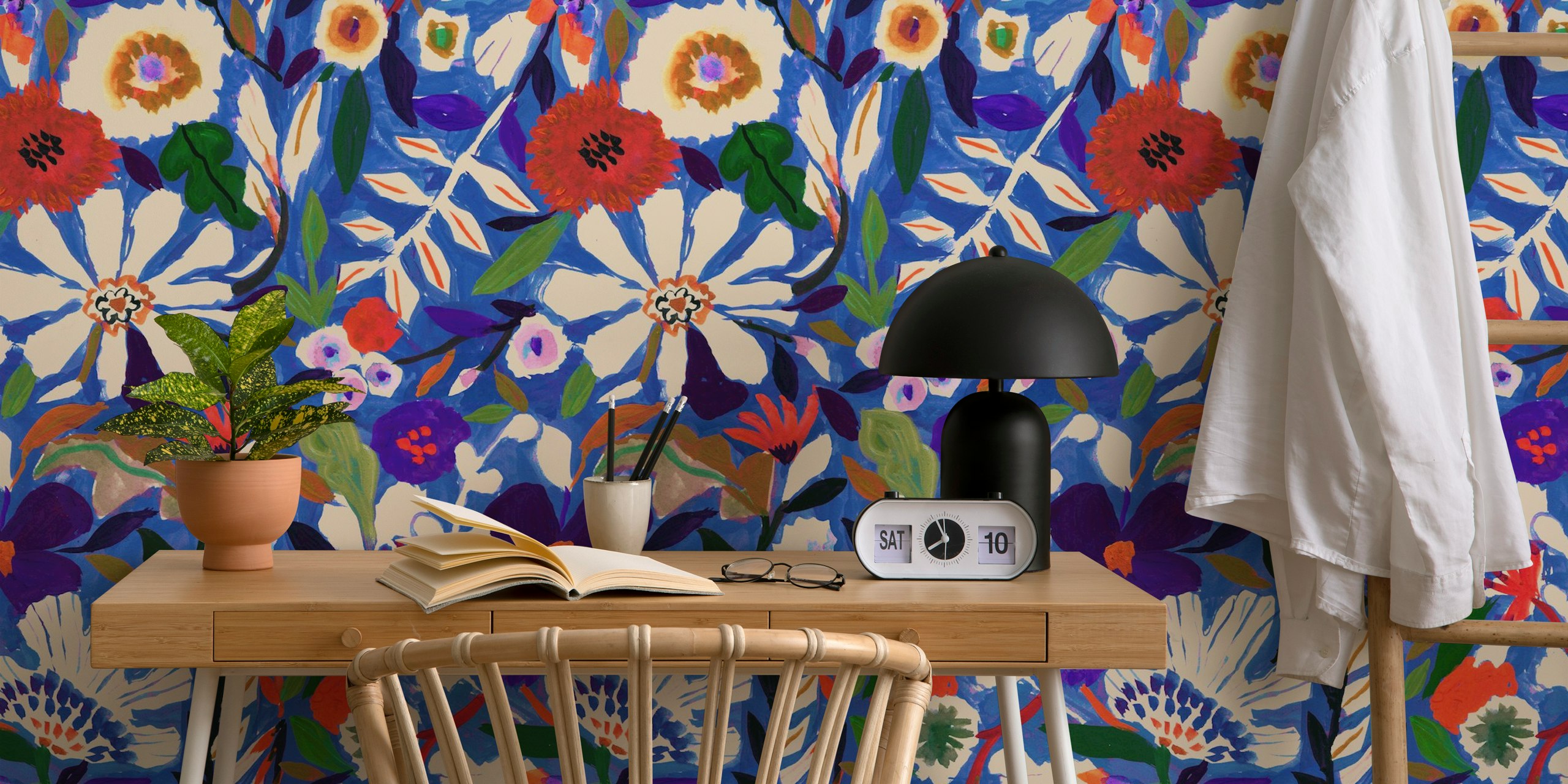 Abstract Garden Painterly Florals wallpaper in a room