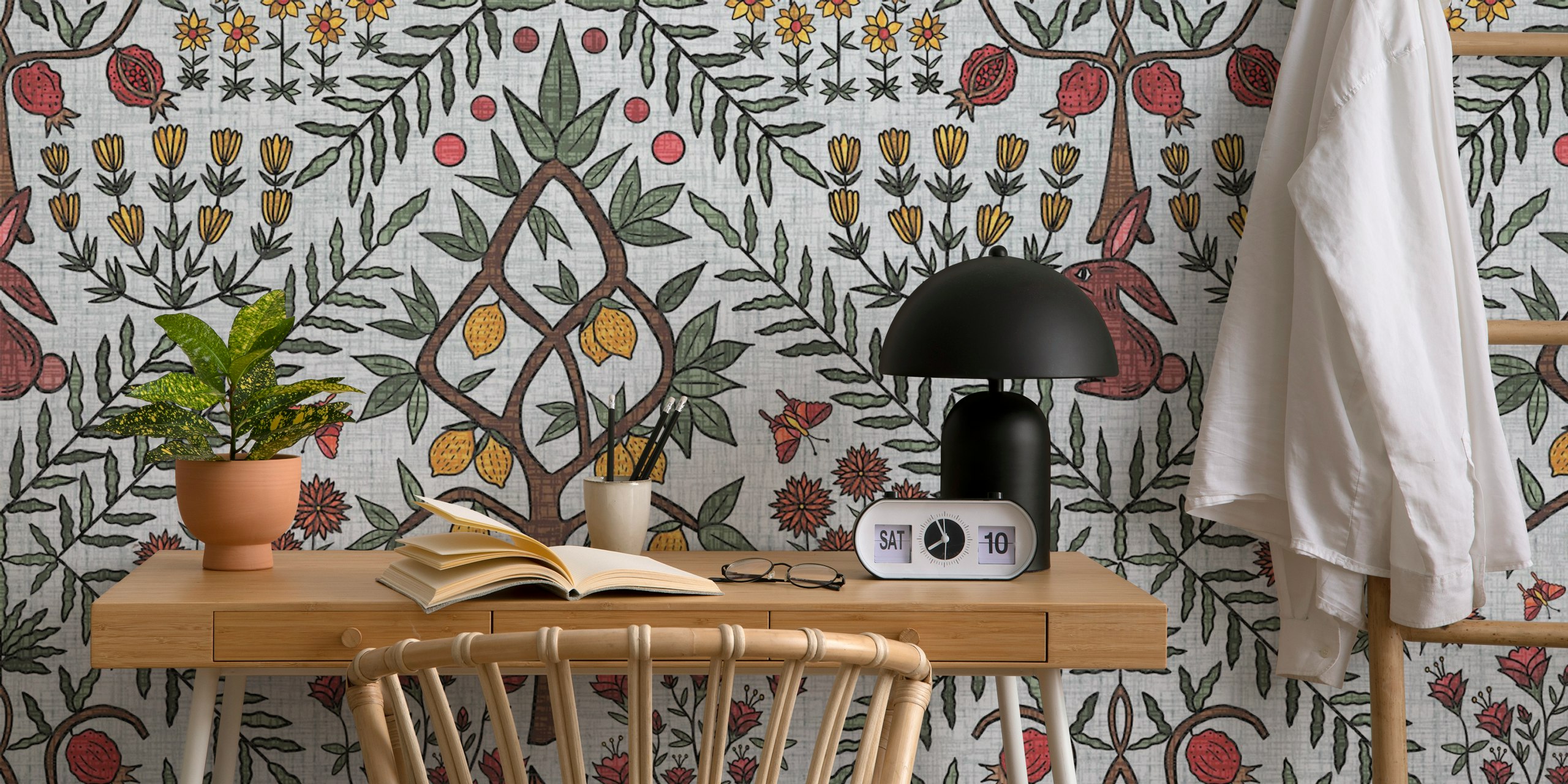 Fox in the Orchard wallpaper design