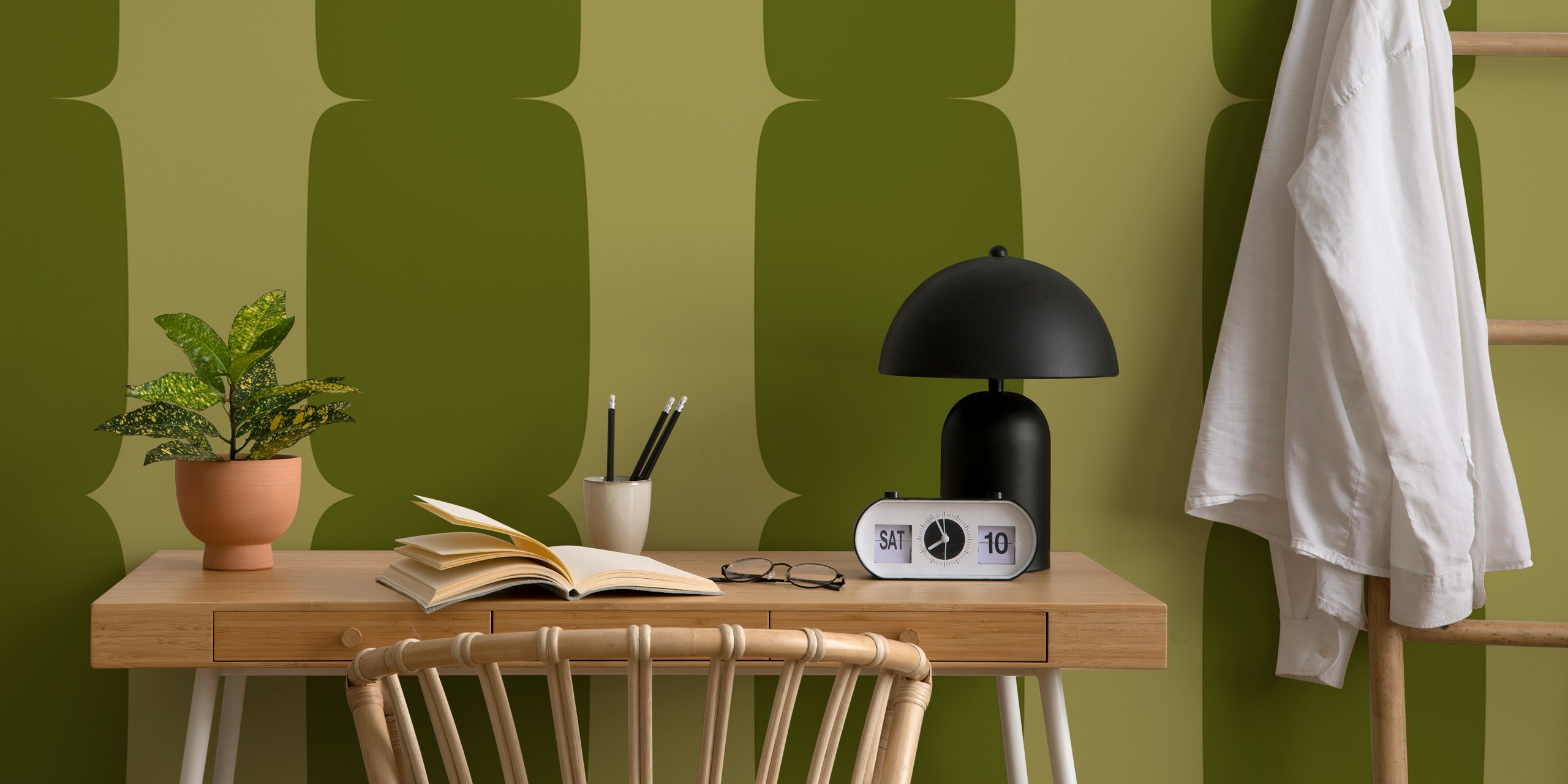 Groovy Green Waves wallpaper in a modern room