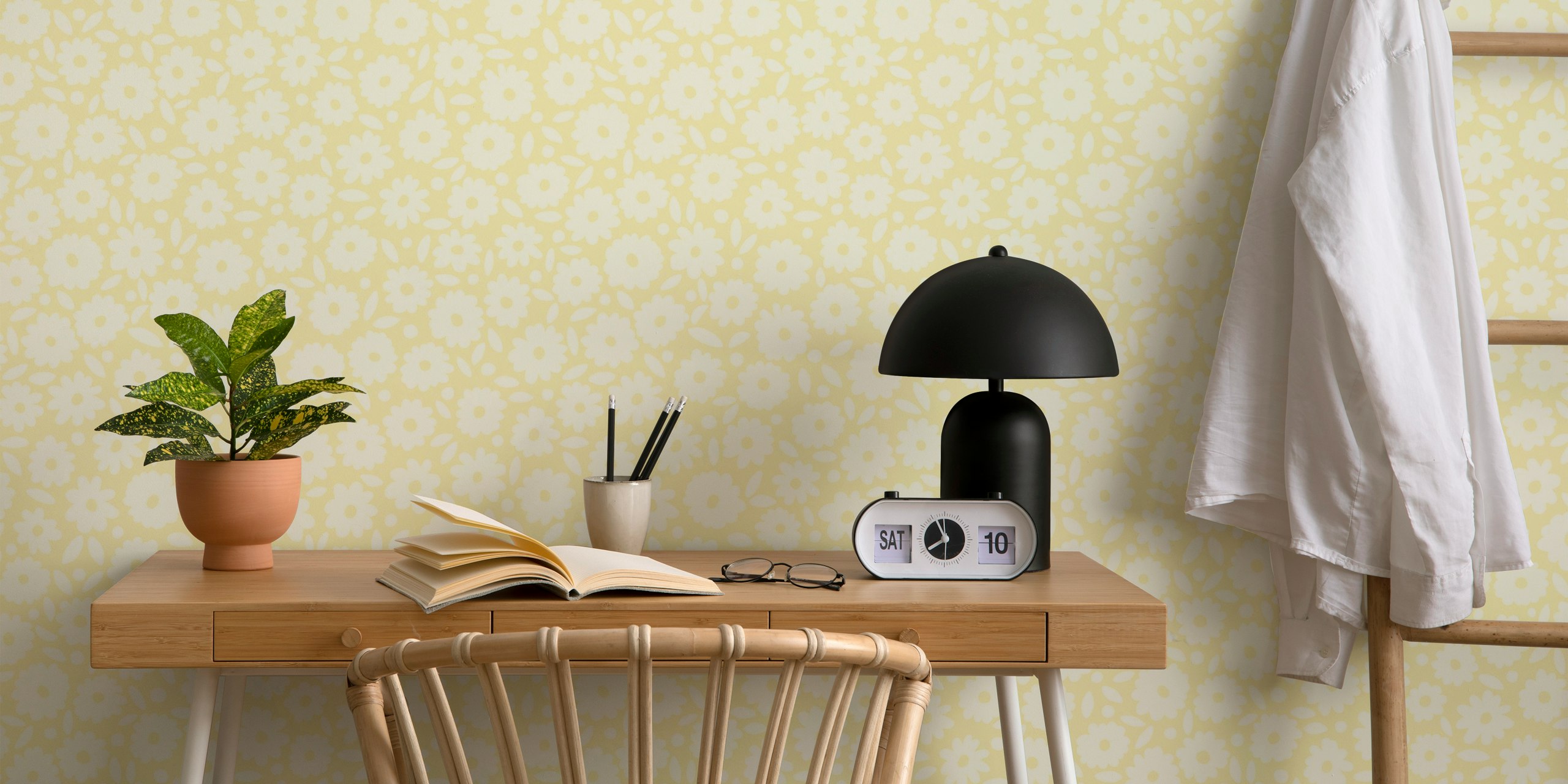 Ditsy Daisy wallpaper in a bright room setting.
