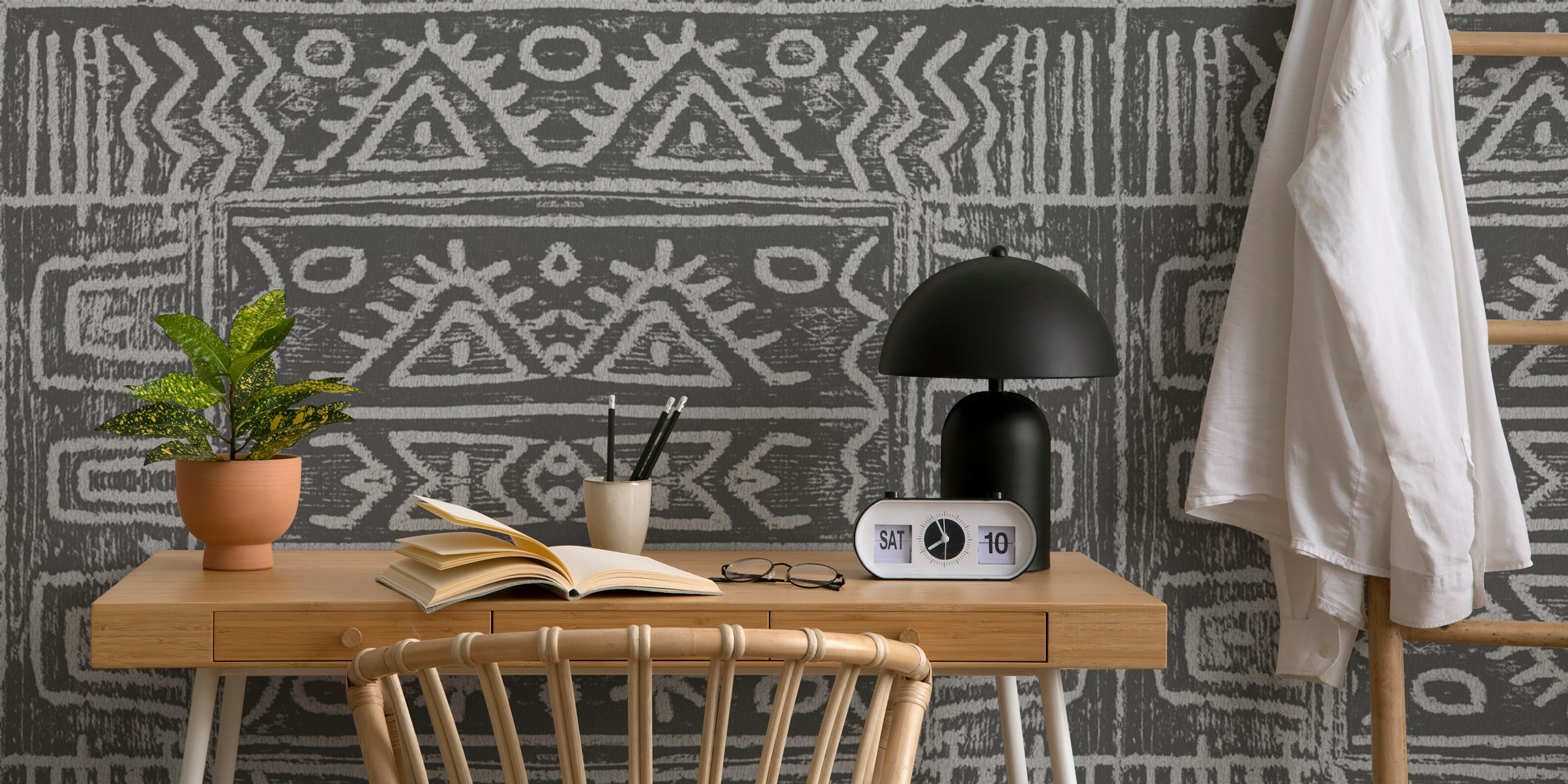 Mudcloth Dark Grey tapet i ett rum