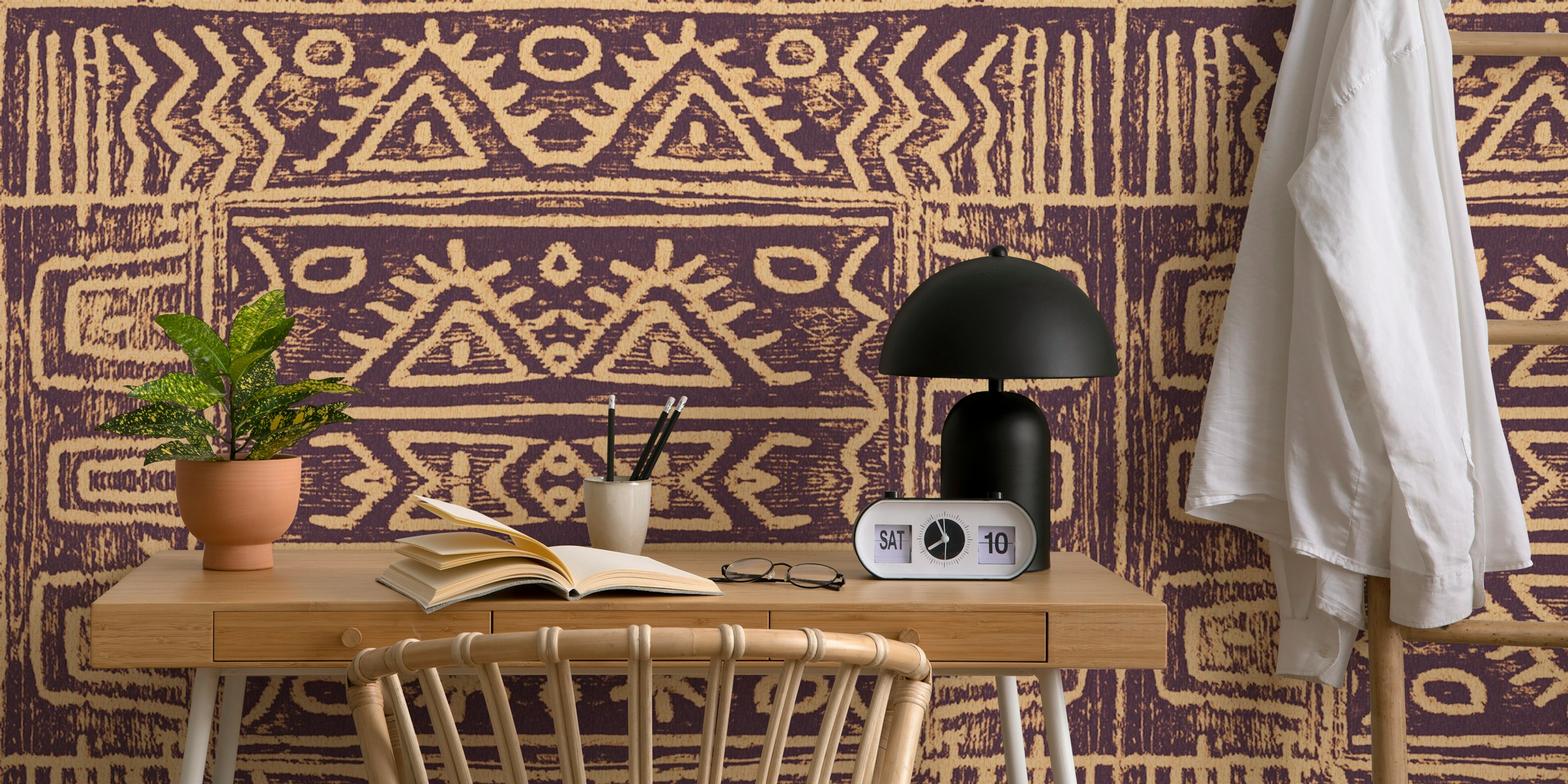 Mudcloth Brown Cream tapet i ett rum