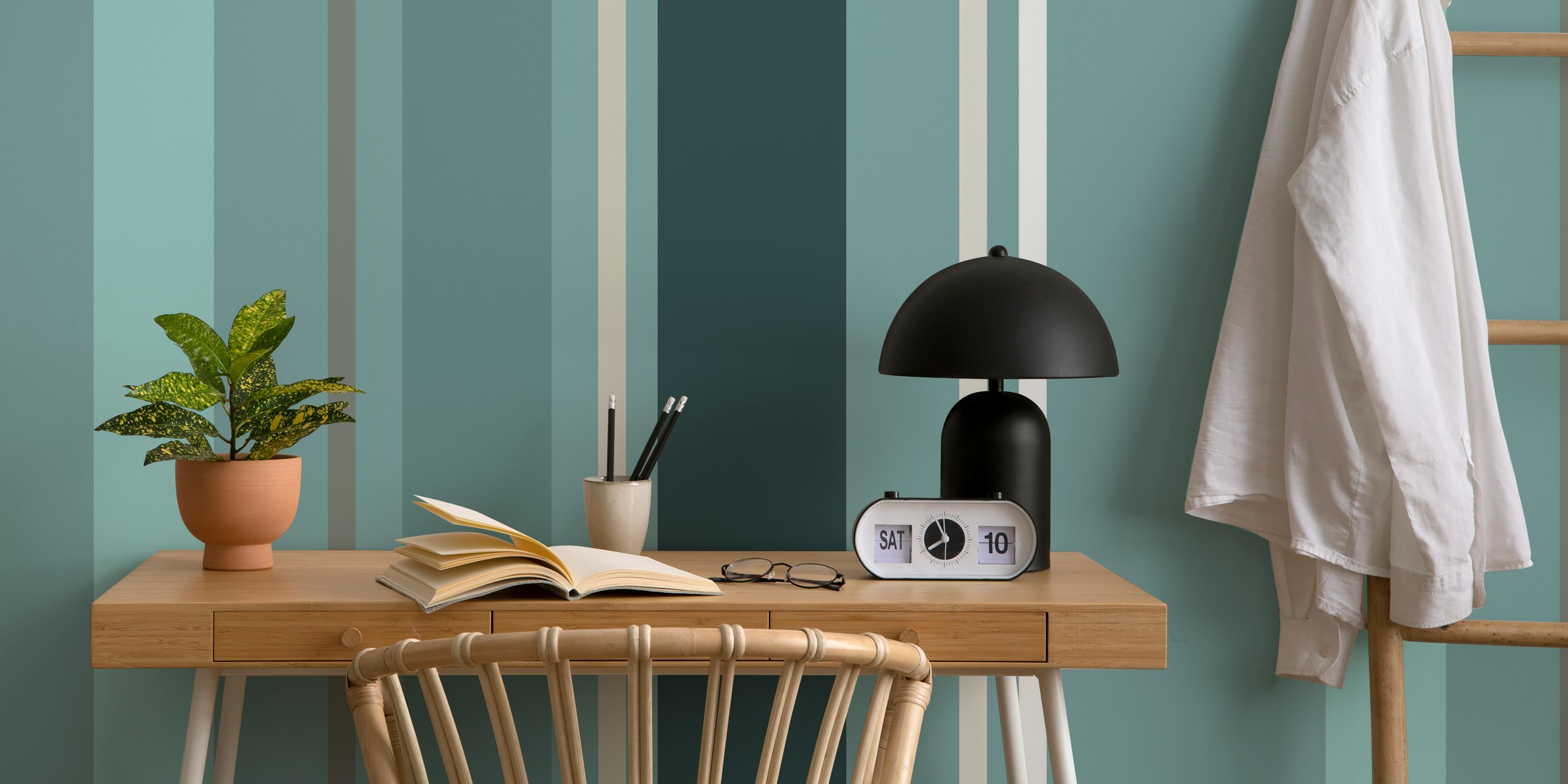 Minimal Stripes Teal Aqua wallpaper displayed in a room