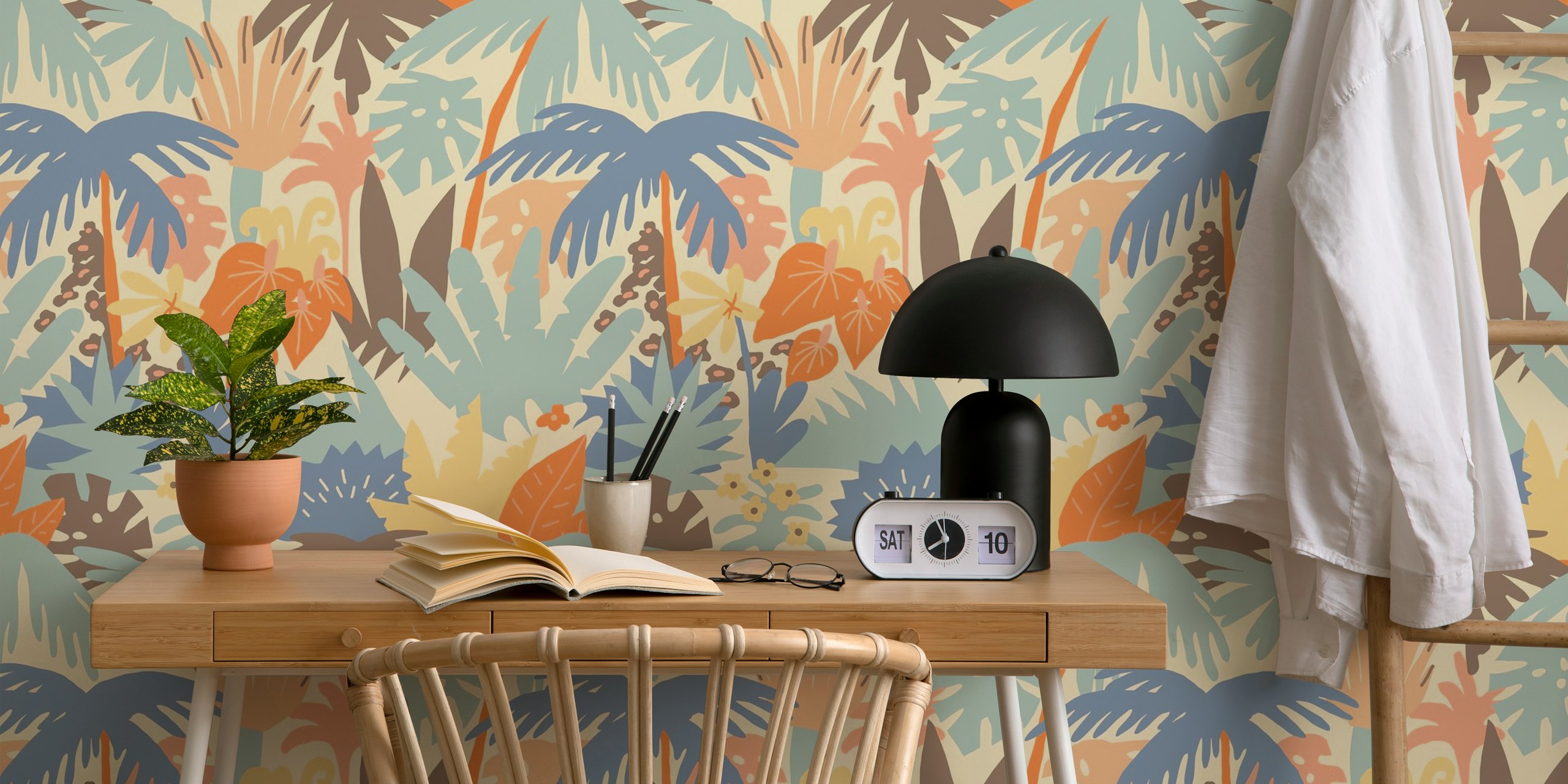 Tropical foliage in pastel colors wallpaper