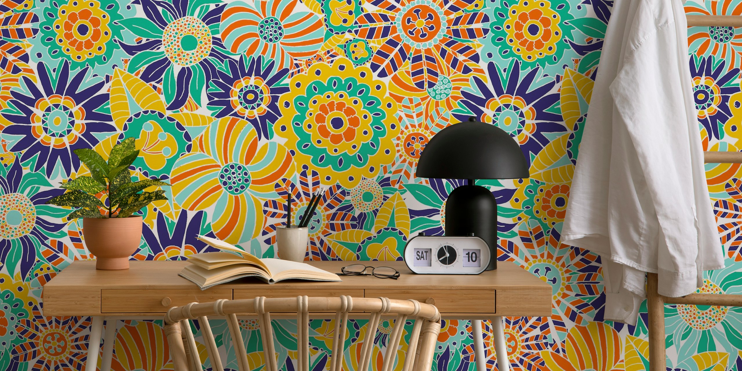 Colorful Floral Party Summer Vibes wallpaper in a room