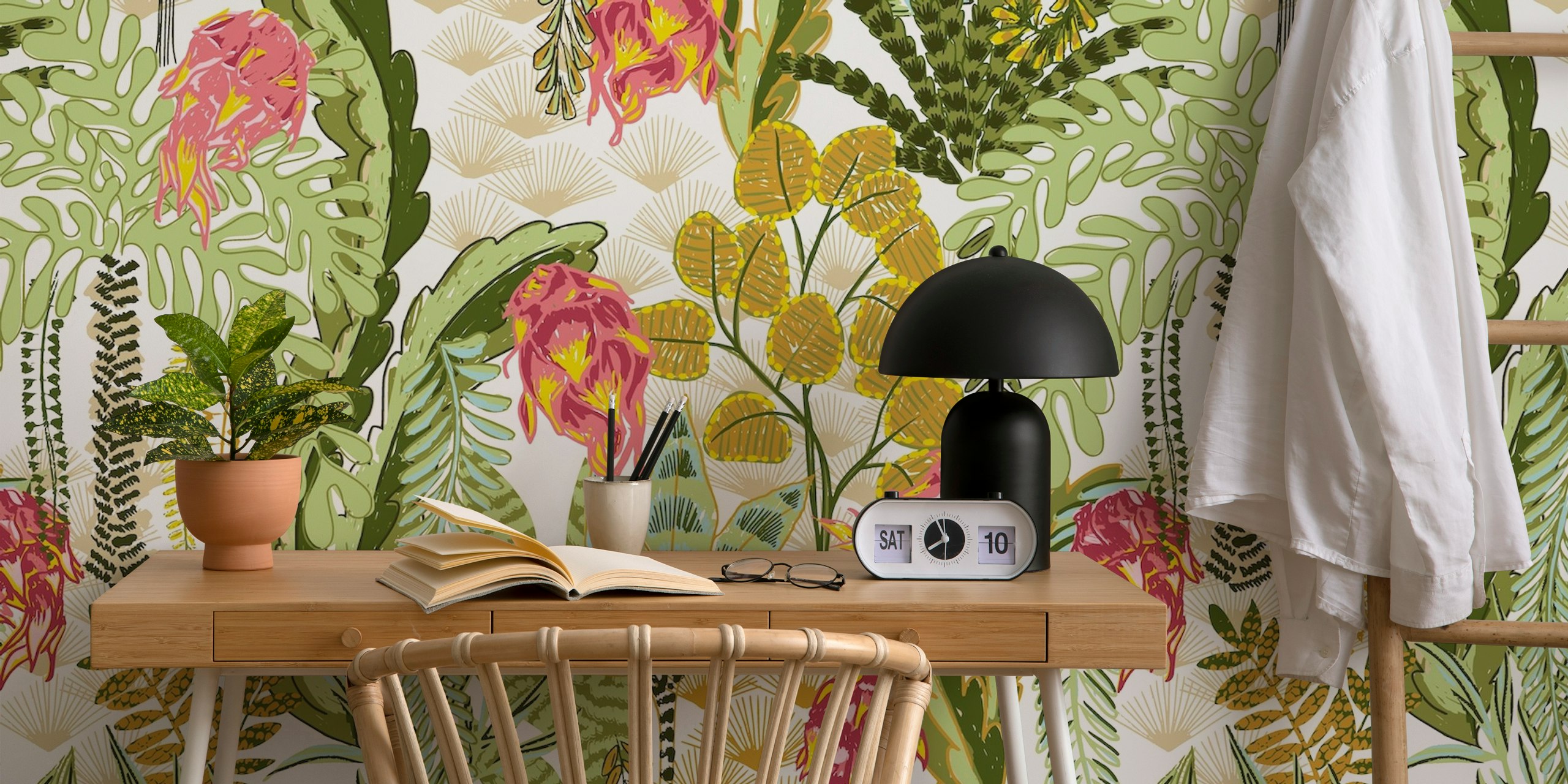 Tropical wallpaper design with dragon fruit light