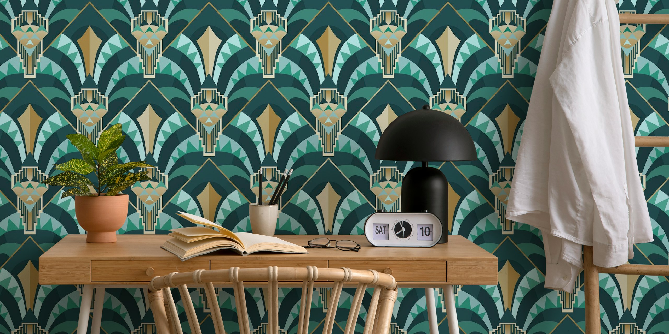 Moderne Art Deco tapet med smaragd buer