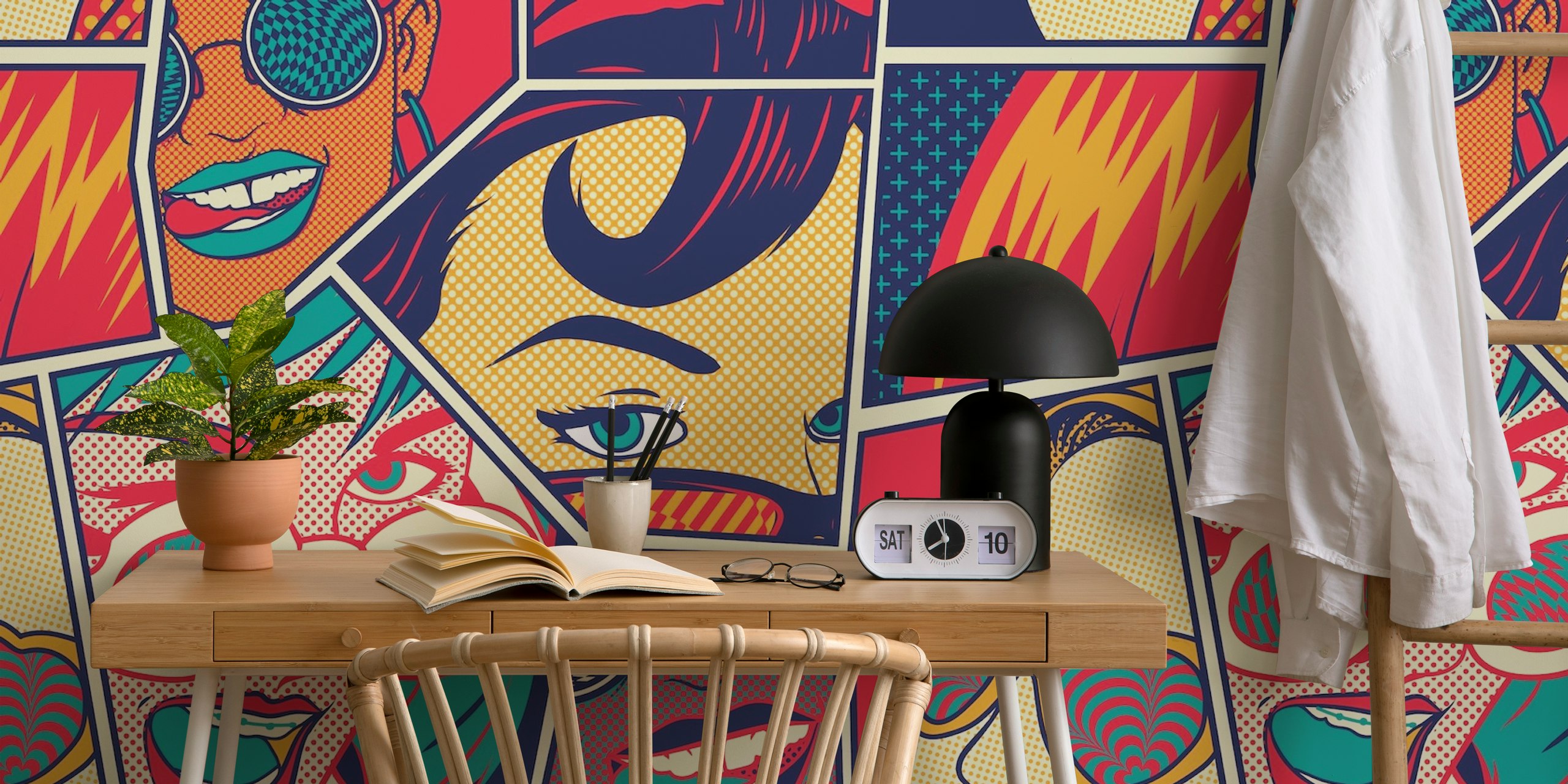 Collage de portraits de femmes avec lunettes colorées, style rétro, papier peint