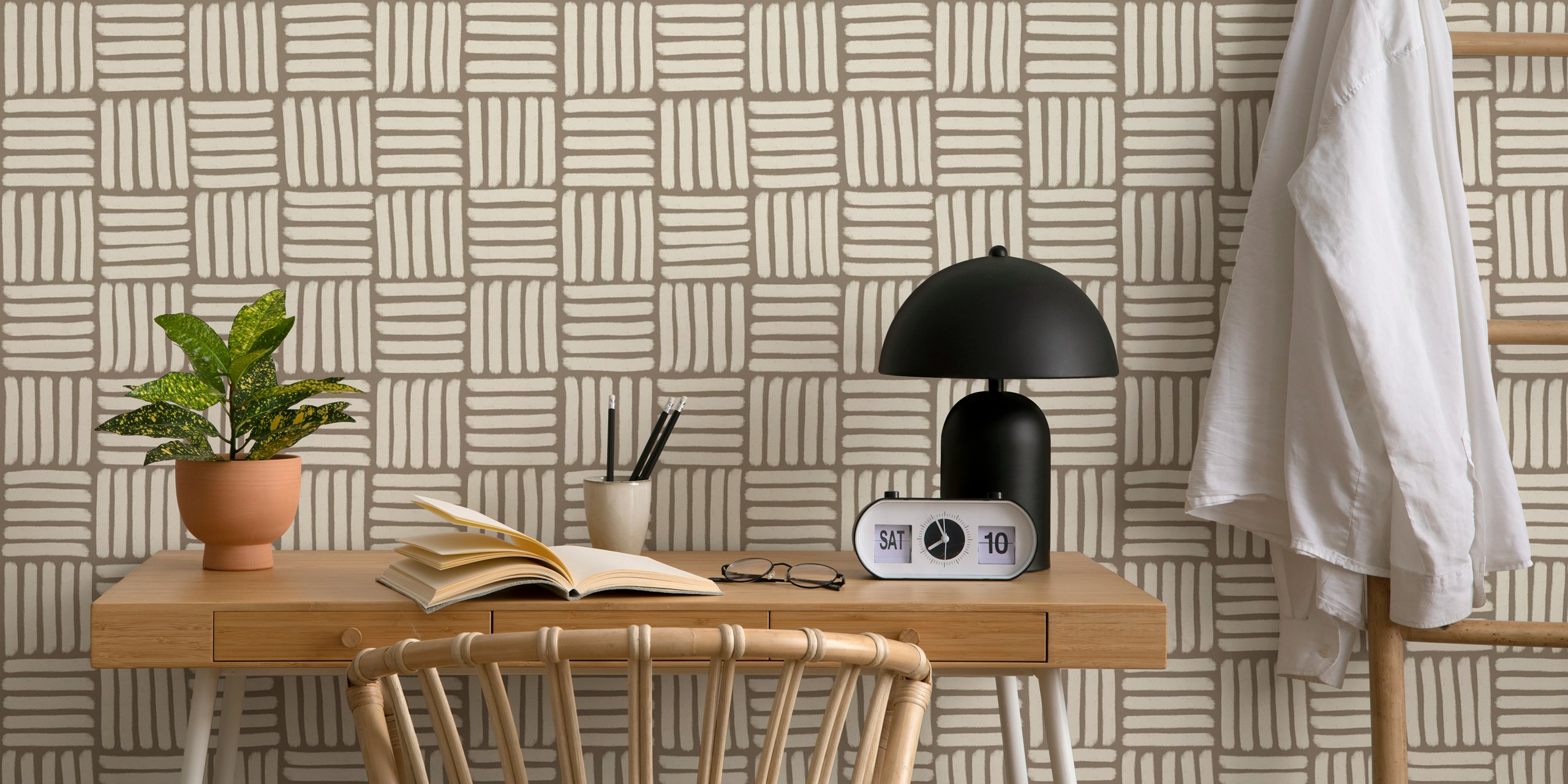 Basketweave on Taupe wallpaper design