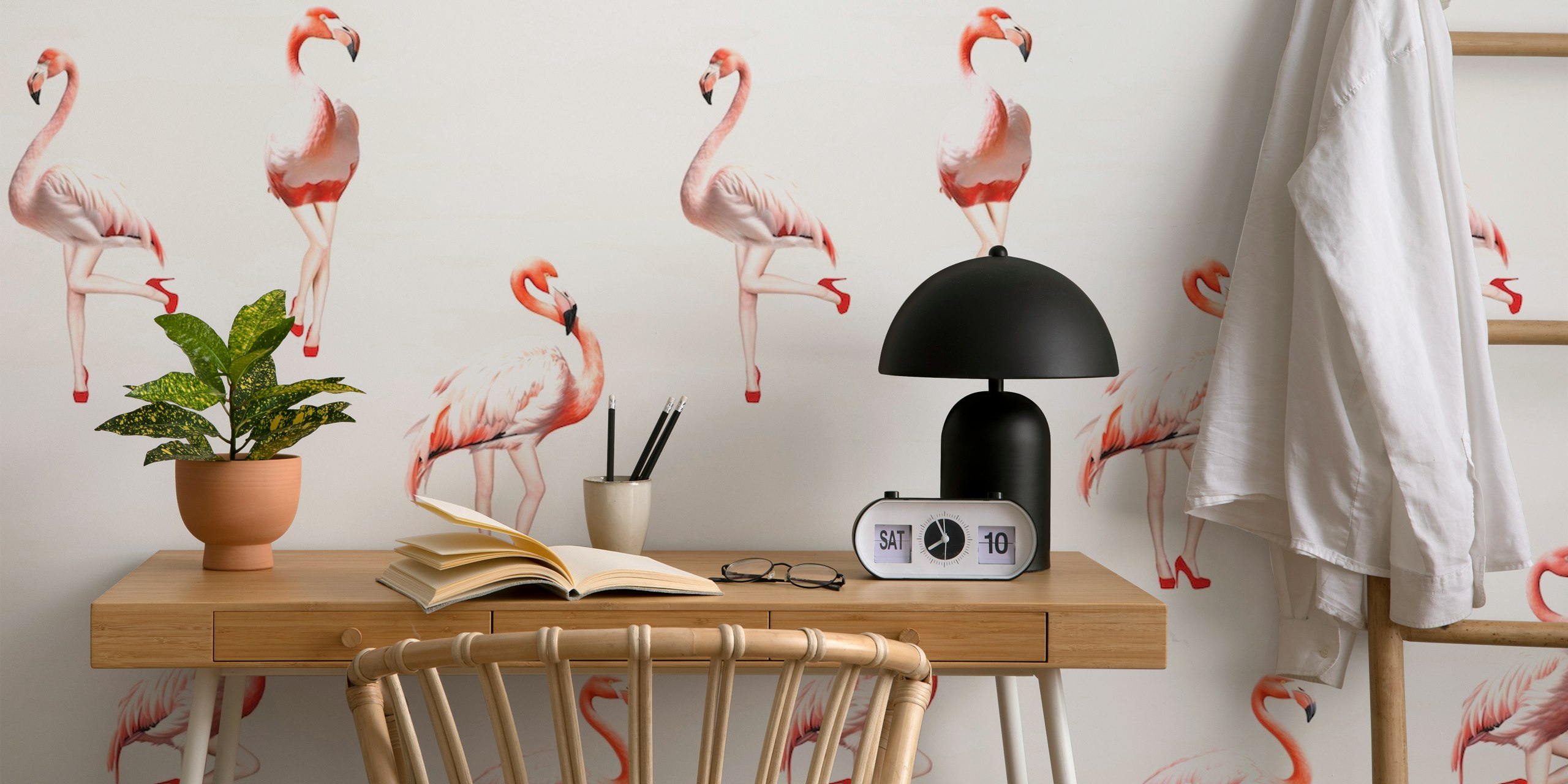 Flamingo girls wallpaper in a stylish room