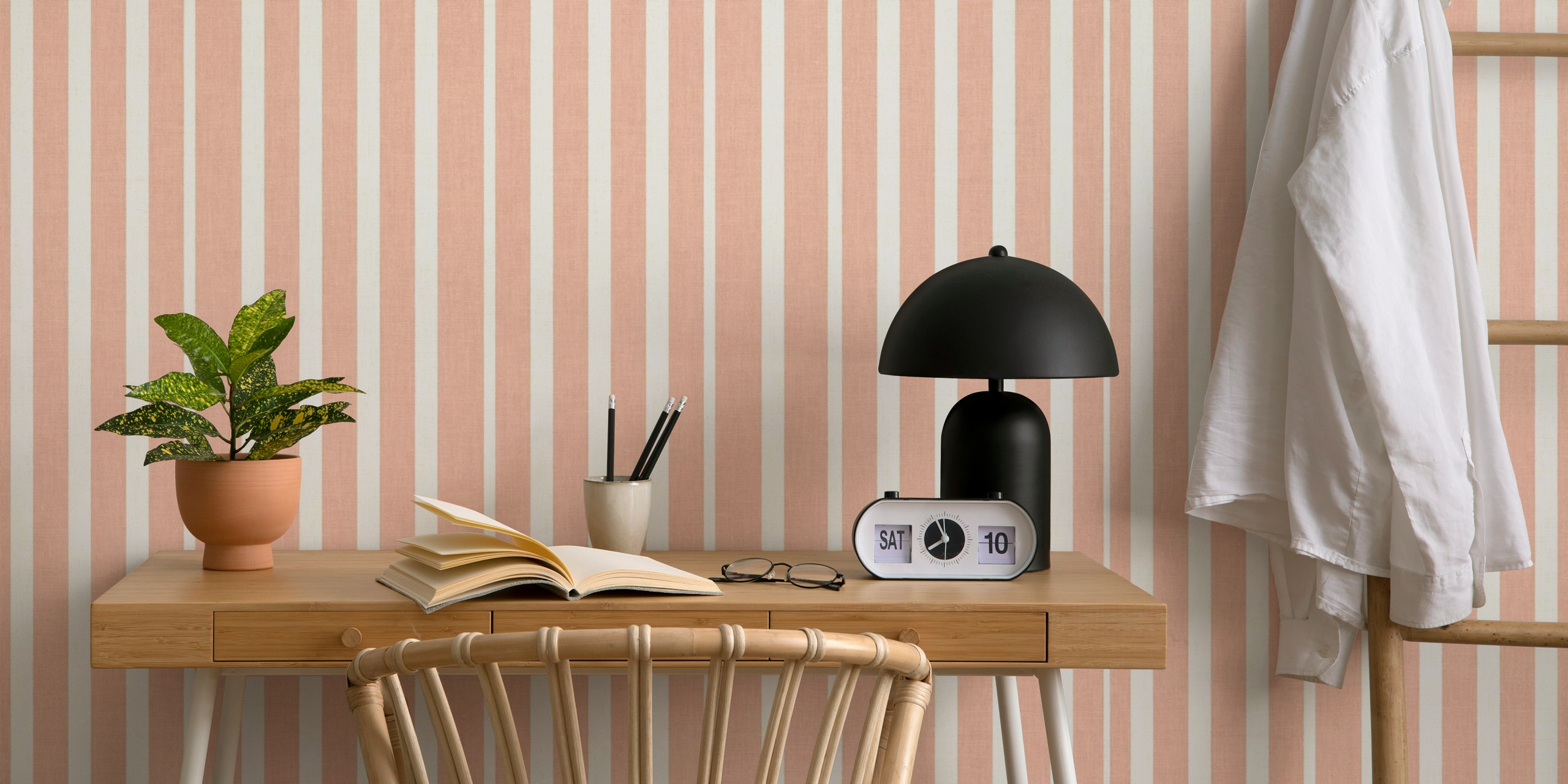 Retro Stripes Coral Wall Mural with Soft Warm Tones